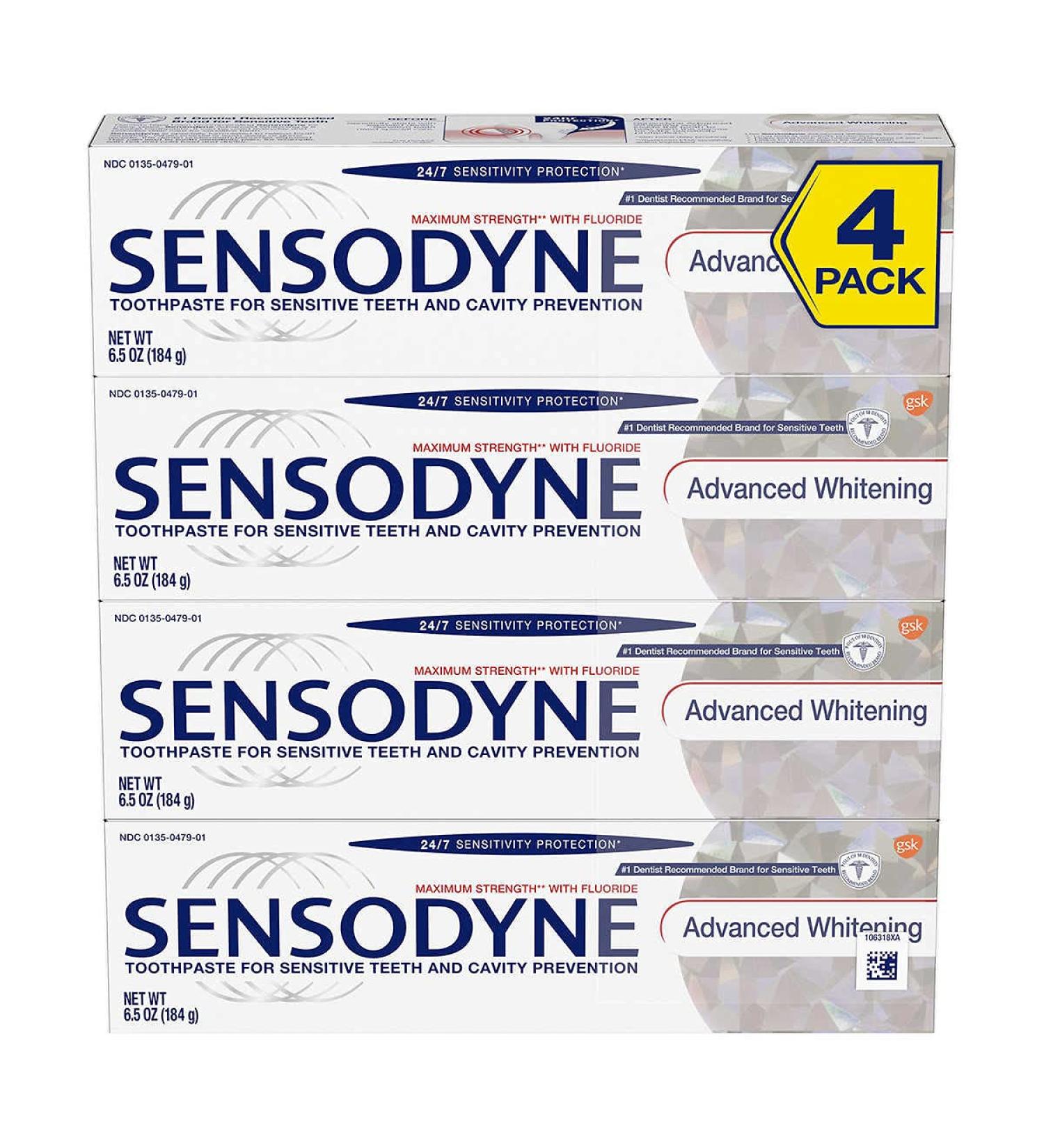 Sensodyne Advanced Whitening Toothpaste 6.5 oz - 4-Pack | Dental Care Set - Buy Online on GoSupps.com