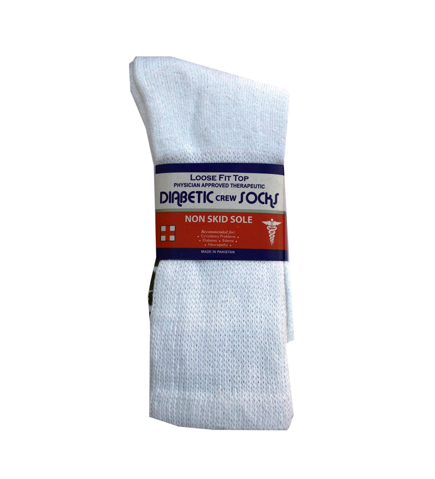 Diabetic Men's Non Skid Crew Socks with Circulatory Health Benefits - White 3 Pack - Buy Online on GoSupps.com