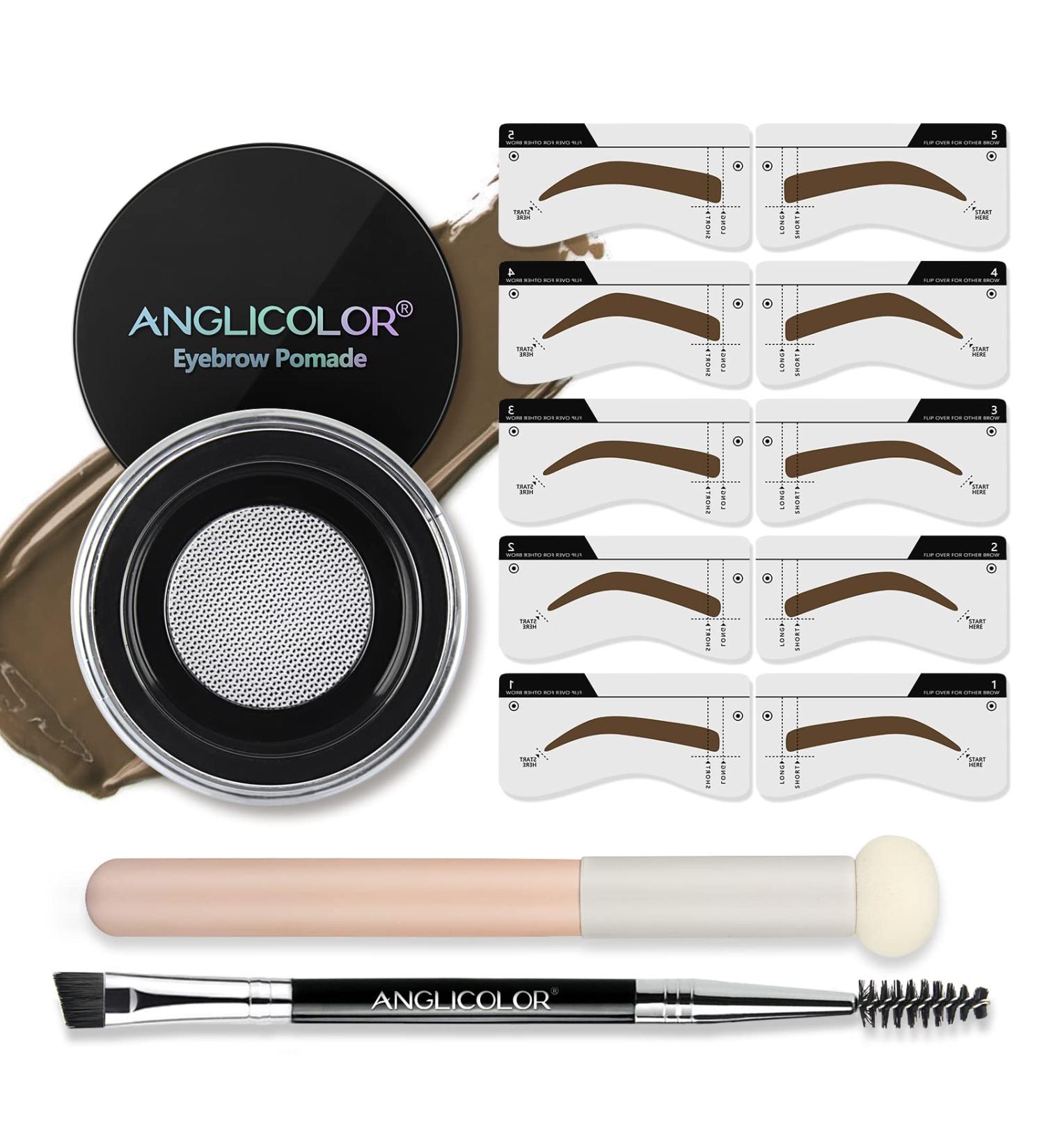 Eyebrow Stamp Stencil Kit with 10 Stencils, Brow Pomade, Double-Ended Brush - Light Brown 03 Set - Buy Online on GoSupps.com