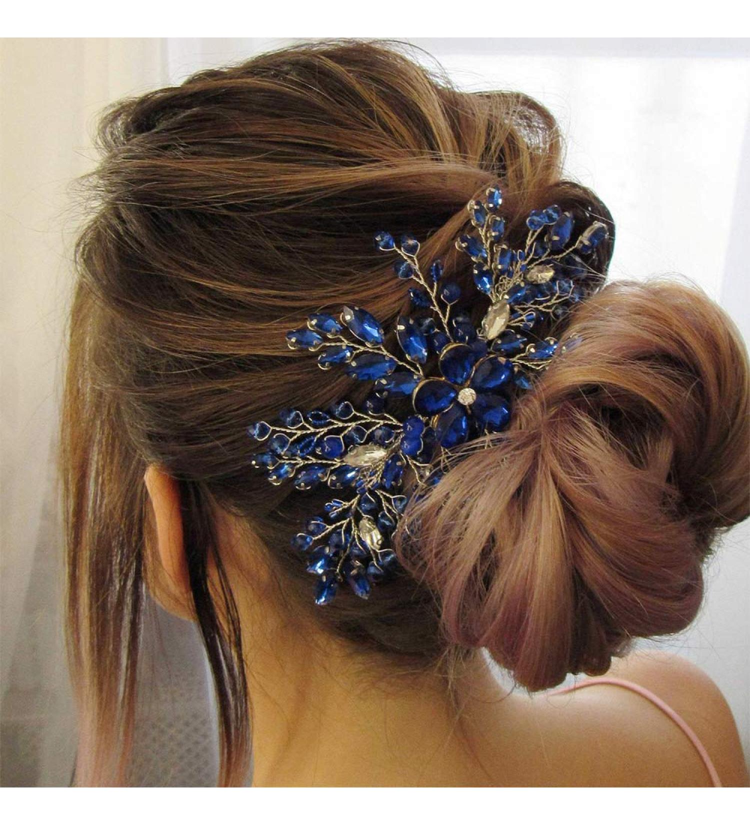 Aimimier Bridal Royal Blue Crystal Hair Comb - Sapphire Hair Piece for Wedding & Events - Buy Online on GoSupps.com