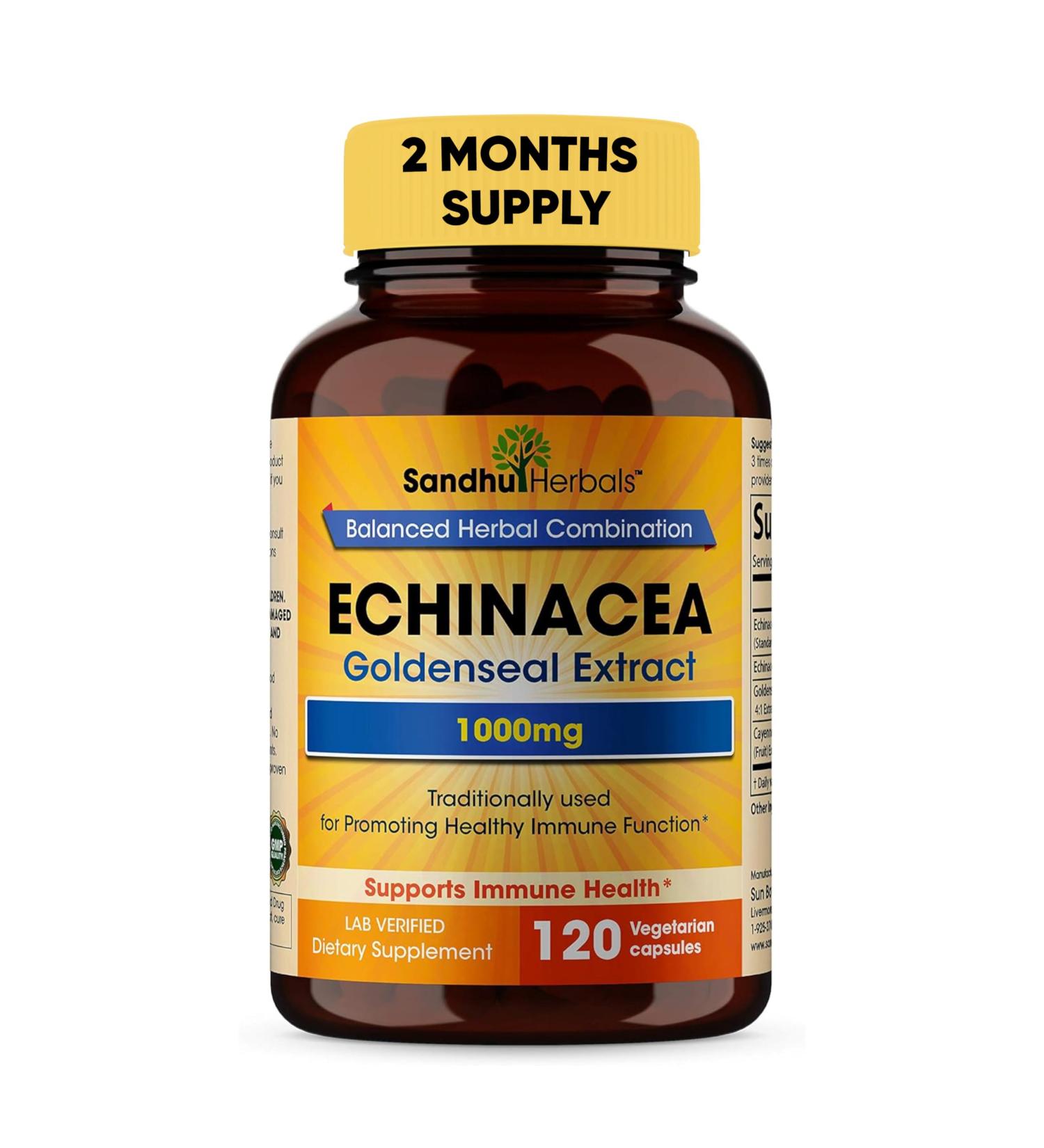 SANDHUHERBALS Echinacea Goldenseal 1000 Mg 120 Capsules | Immune System Support Respiratory Response Inflammatory Response Supplement - Buy Online on GoSupps.com