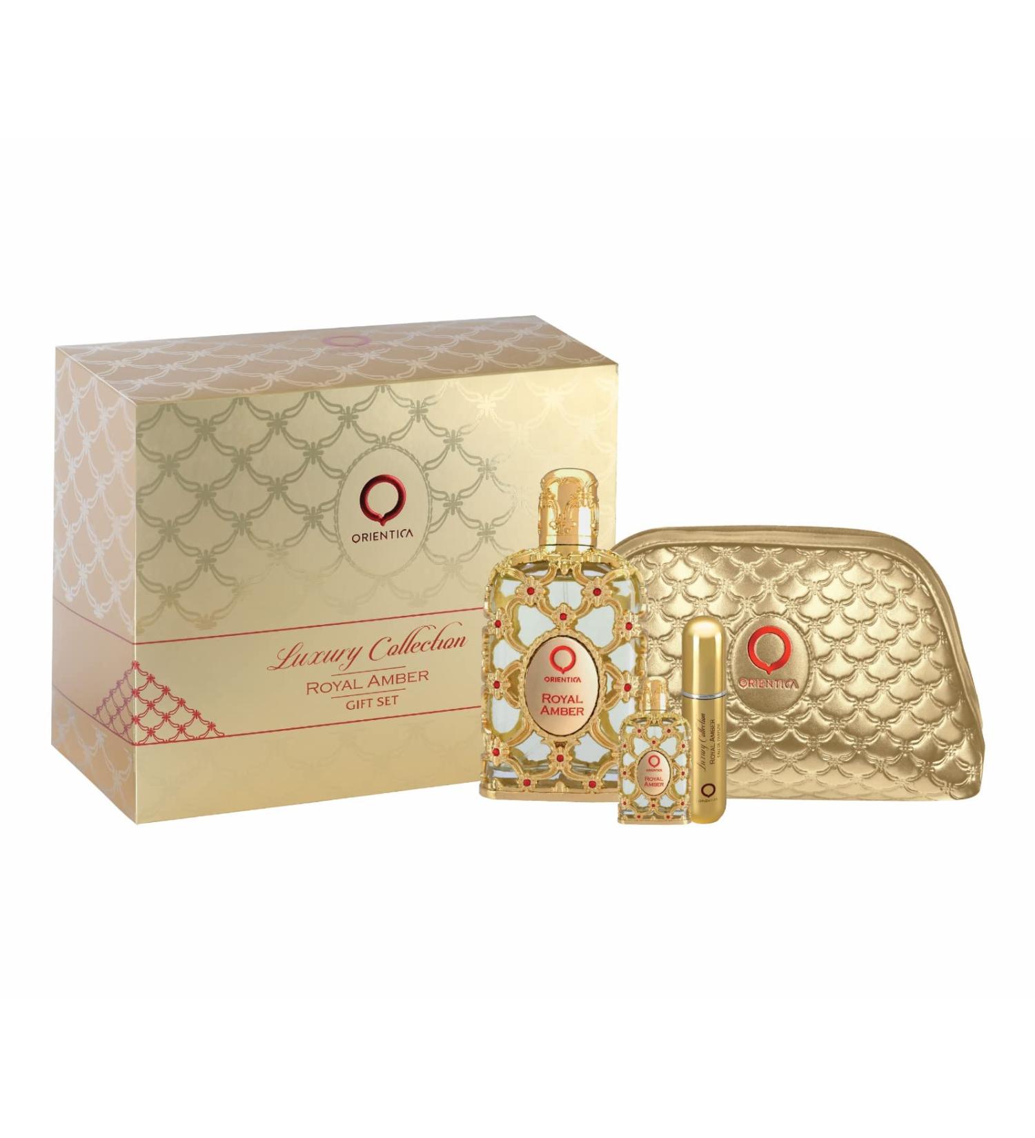 Orientica Al Haramain Royal Amber 4-Piece Set for Unisex - Luxury Collection (2.7 Oz EDP + 0.34 Oz Travel Spray + Atomizer + Bag) - Buy Online on GoSupps.com