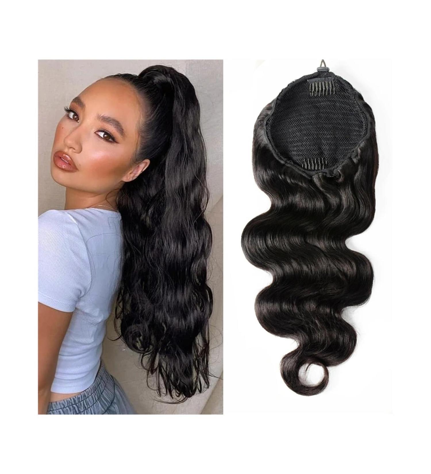 Ponytail Extension Body Wave Drawstring Ponytail Human Hair Extensions 12-26 Inch Brazilian Remy Hair Clip In Wave Ponytail Hair Pieces for Women Ponytail Hairpiece for Women (Color : Black Size : 18 Inch 100g Black - Buy Online on GoSupps.com