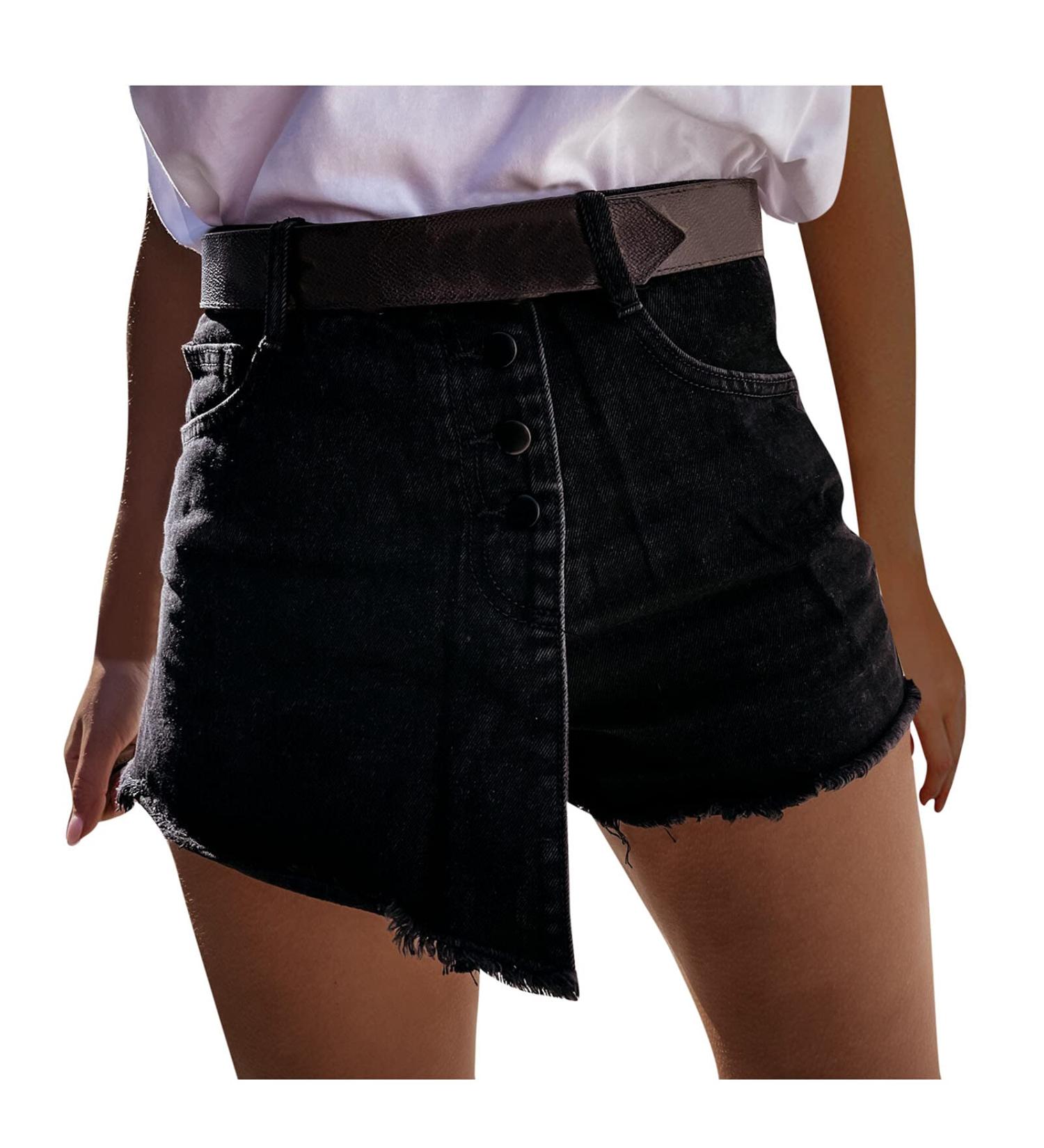 Ronony Ladies High Waist Denim Shorts - Sexy Buttoned Bermuda Jeans Trousers - XXL 001#Black for Women - Buy Online on GoSupps.com