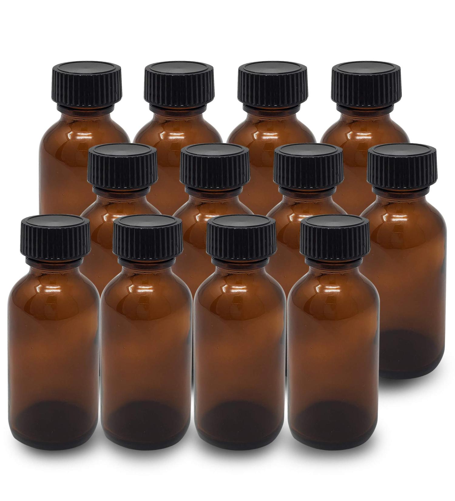 Amber Glass Bottles 1 Oz (30 ml) - Pack of 12 Refillable Bottles with Black Cap by Onisavings - Buy Online on GoSupps.com