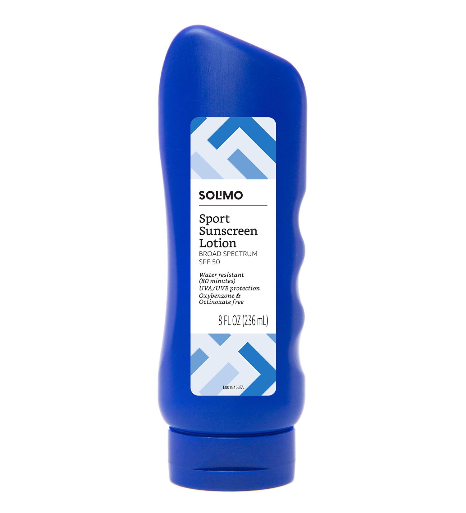 Solimo Sport Sunscreen Lotion SPF 50, 8 Fl Oz - Reef Friendly, Broad Spectrum UVA/UVB Protection - Octinoxate & Oxybenzone Free - Buy Online on GoSupps.com