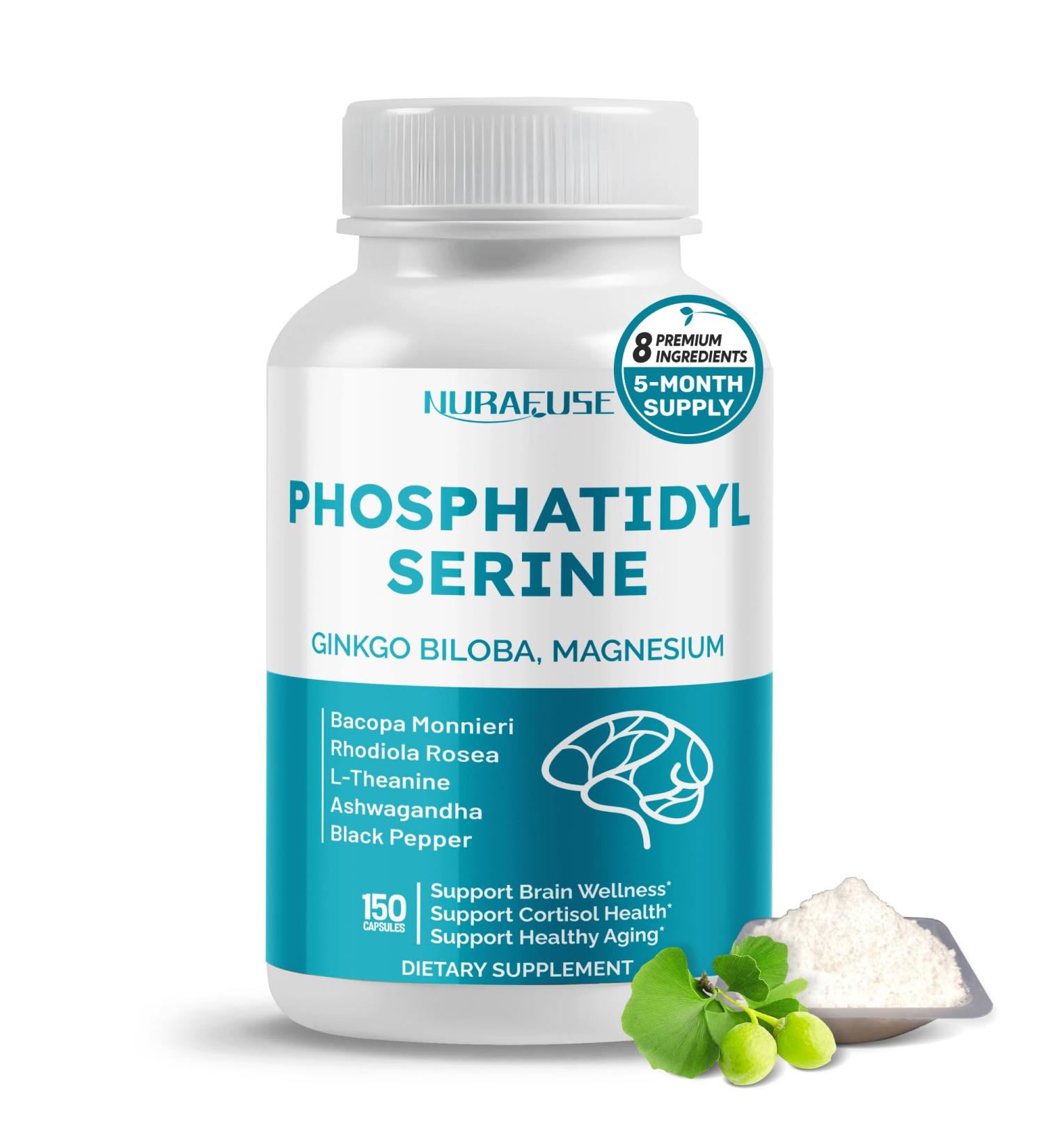 High Potency Phosphatidylserine with Ginkgo Biloba Magnesium L-Theanine Ashwagandha & Black Pepper Supports Brain Wellness Cortisol Health & Healthy Aging* Made in The USA 150 count (pack of 1) - Buy Online on GoSupps.com