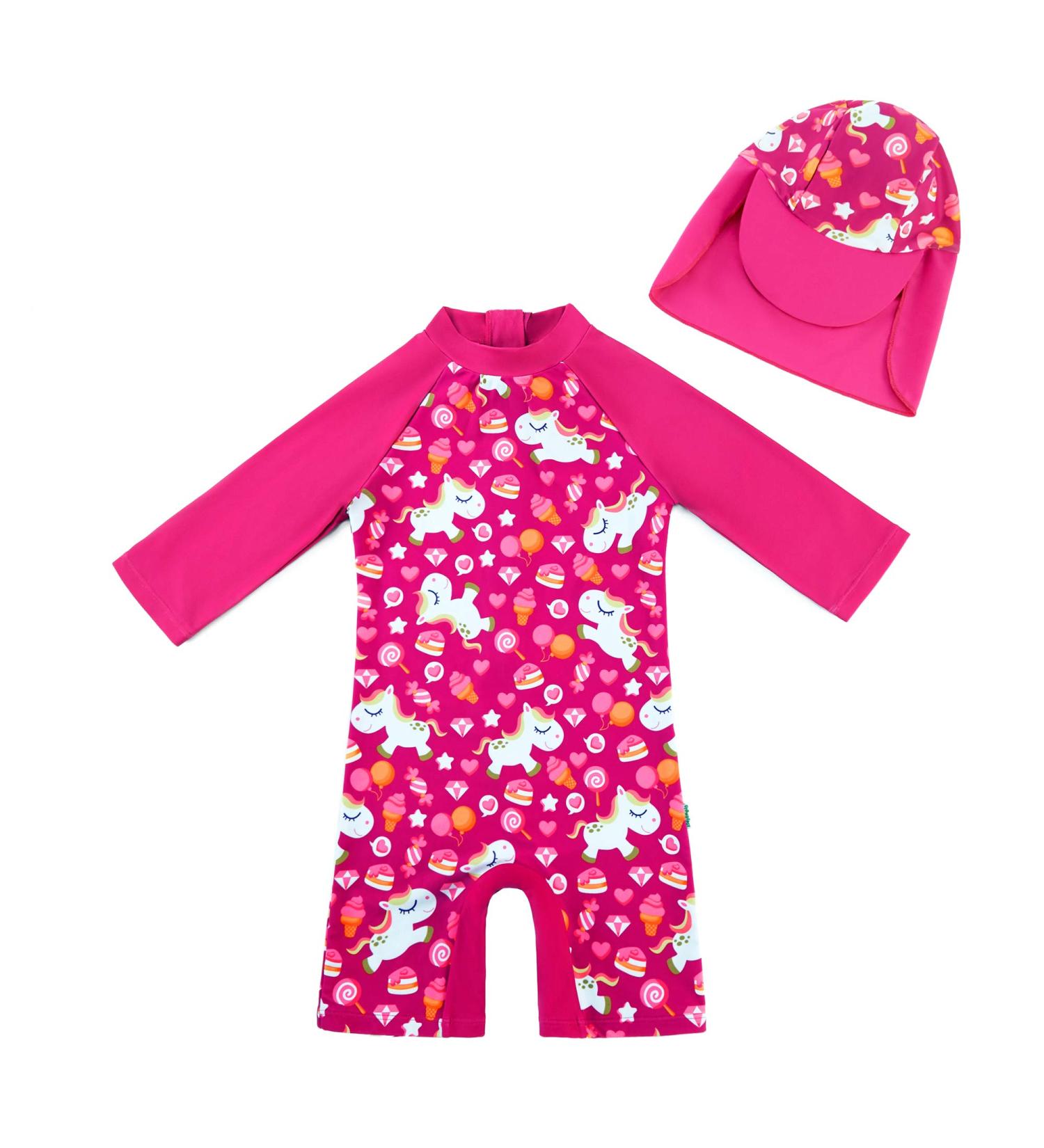UPF 50+ Baby Girl One Piece Swimwear Suit with Sun Hat | Toddler Swimsuit 2-3 Years Rose - Buy Online on GoSupps.com