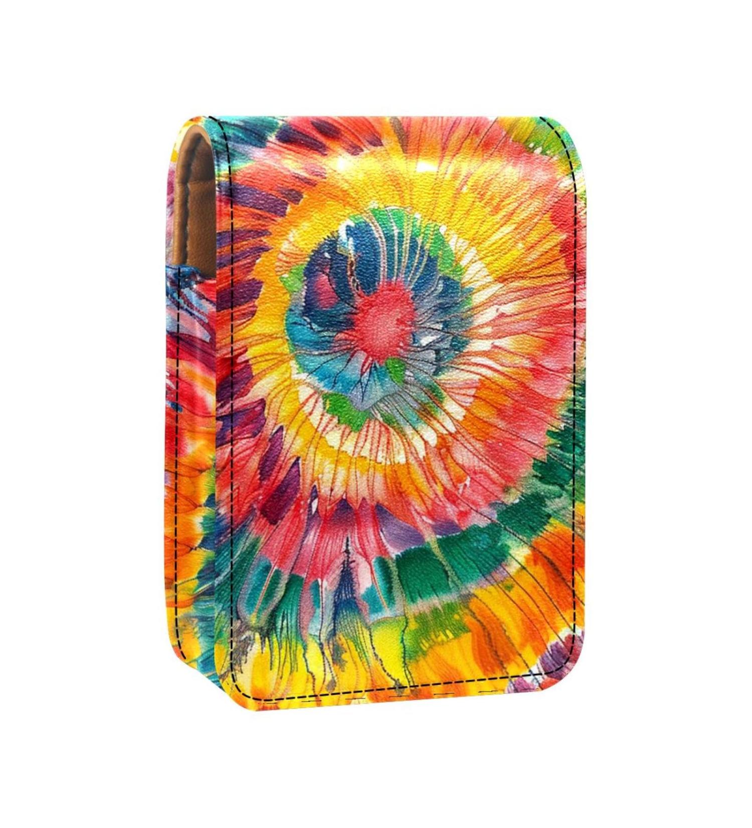 Travel Lipstick Organizer Case - Portable Makeup Bag with Mirror | Colorful Tie-Dye Swirl Rainbow | Shop Now - Buy Online on GoSupps.com