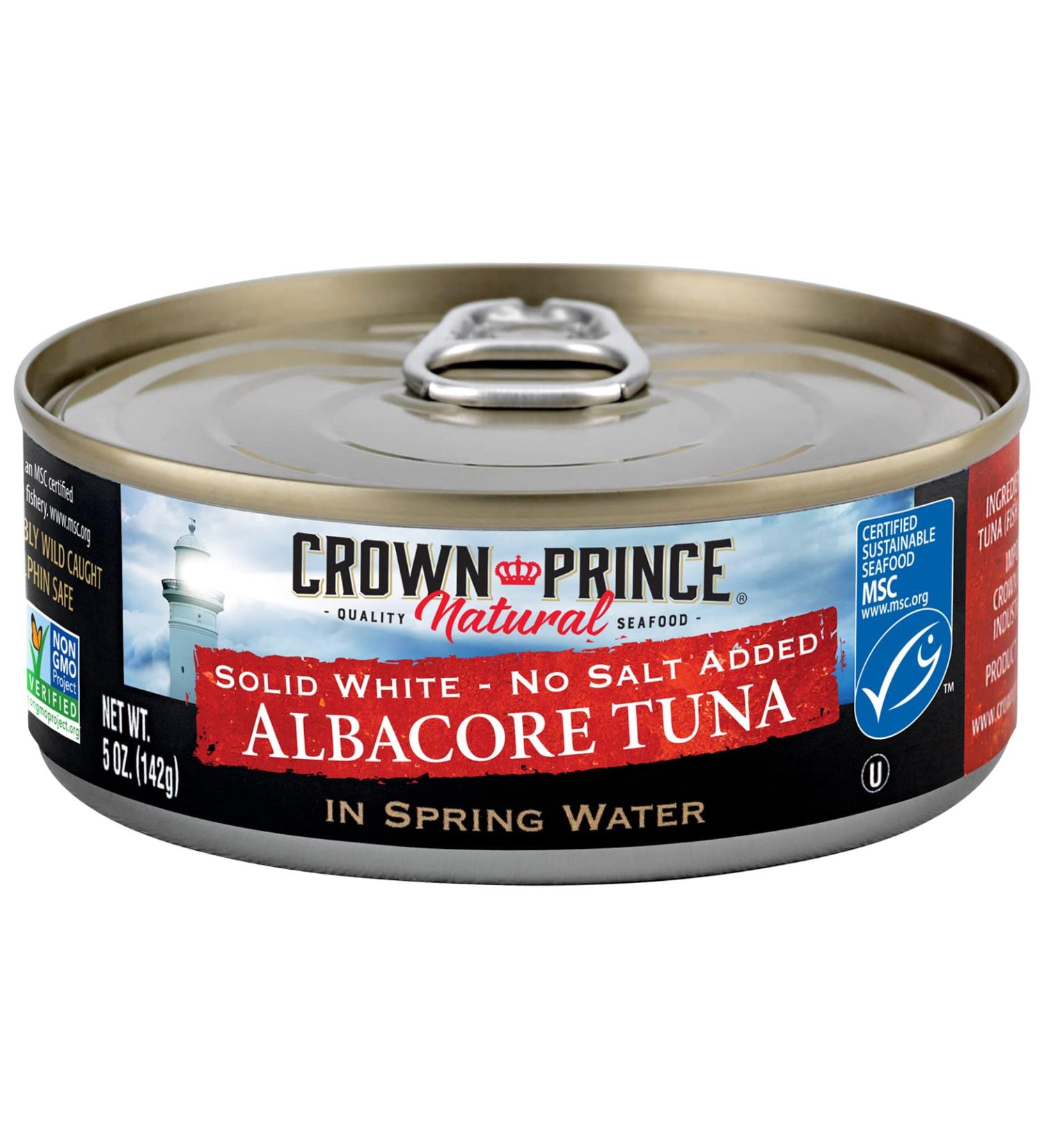 Crown Prince Natural Solid White Albacore Tuna in Spring Water - No Salt Added, 5oz Cans (Pack of 12) - Buy Online on GoSupps.com