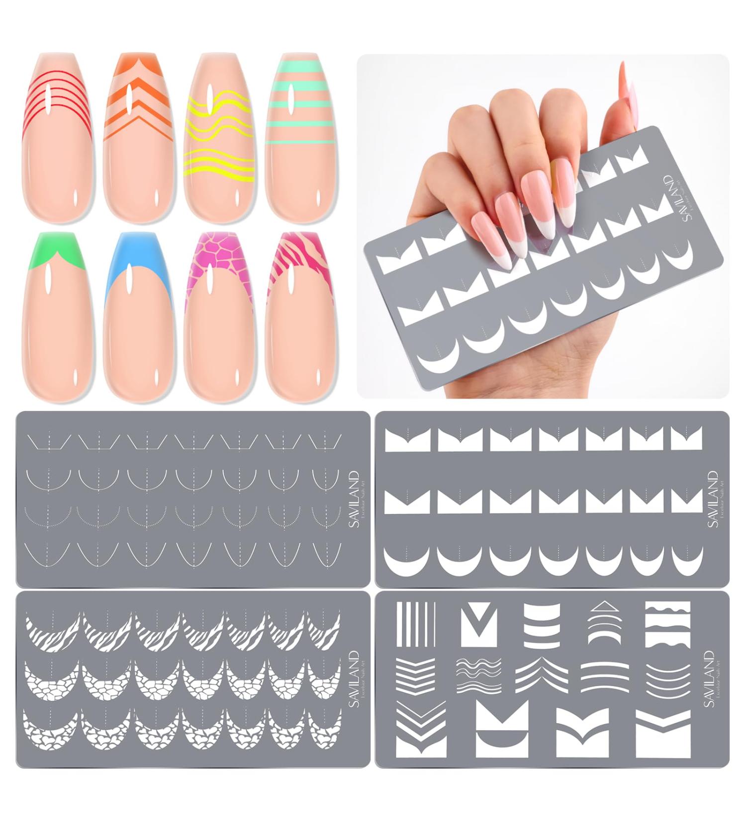 SAVILAND Nail Stamping Plates Set - 4PCS French Tip Nail Art Templates & Tools for DIY Manicure - Stainless Steel Reusable Stencils for Creative Nail Designs - Buy Online on GoSupps.com