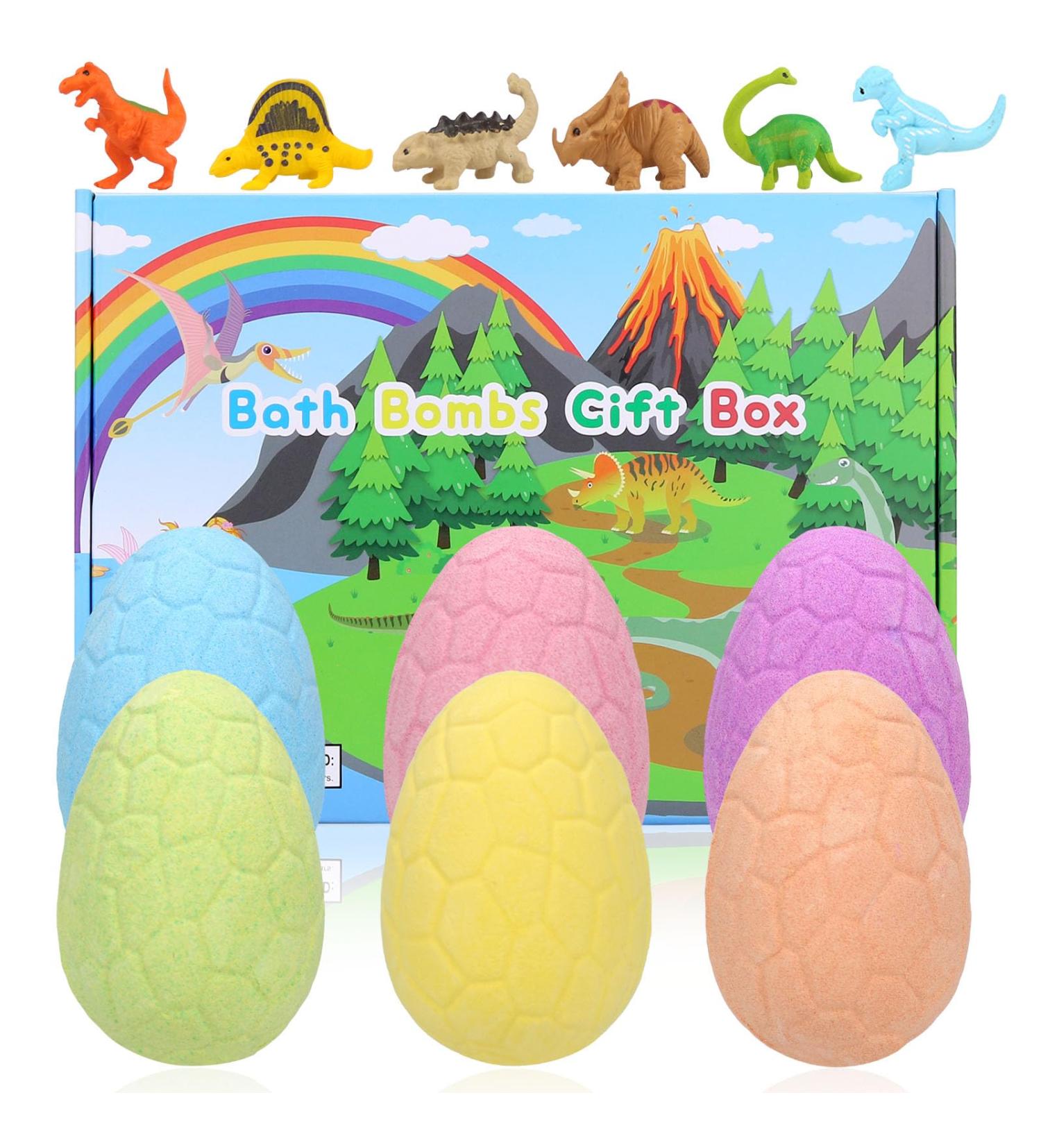 Bath Bombs for Kids with Surprise Inside 6 Pcs Dino Egg Handmade Natural Fizzy Bath Bombs Dinosaur Toys for Girls Boys Christmas Birthday Easter Gift Set (6 * 130g) Dinosaur Toys Inside-6pcs - Buy Online on GoSupps.com