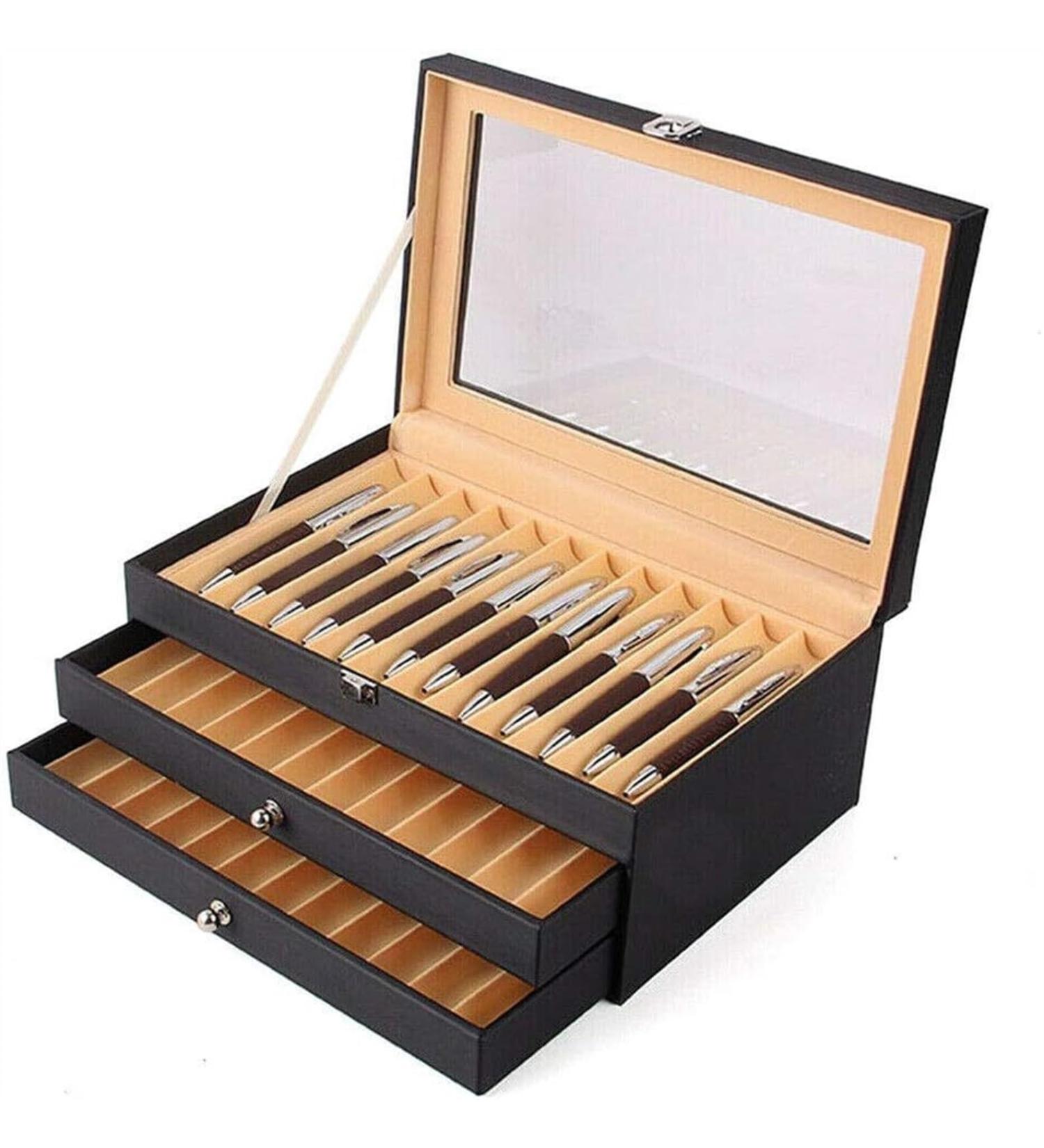Pen Display case 3-Layer Fountain Pen Display Box 36 Slot Pen Storage Box PU Leather Glass Cover Modern Fashion Fountain Pen Collection Box Display Gifts Available in Two Options (Color : 36 Slot 36 Slot Svart - Buy Online on GoSupps.com