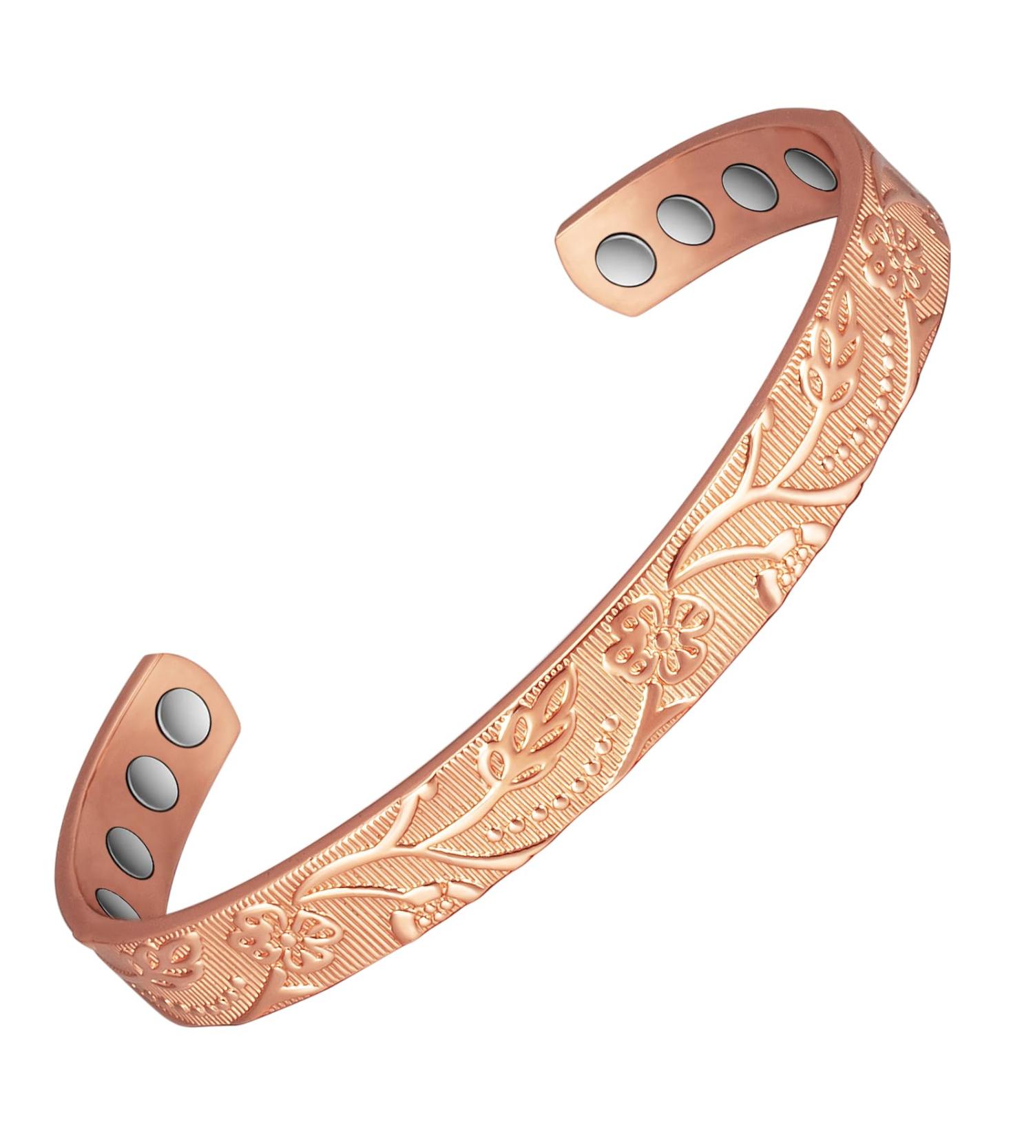 3500 Gauss Magnetic Therapy Copper Bracelet for Arthritis - 99.99% Pure Copper with 8 Magnets - Plum Blossom Design for Improved Blood Circulation & Weight Loss - Buy Online on GoSupps.com