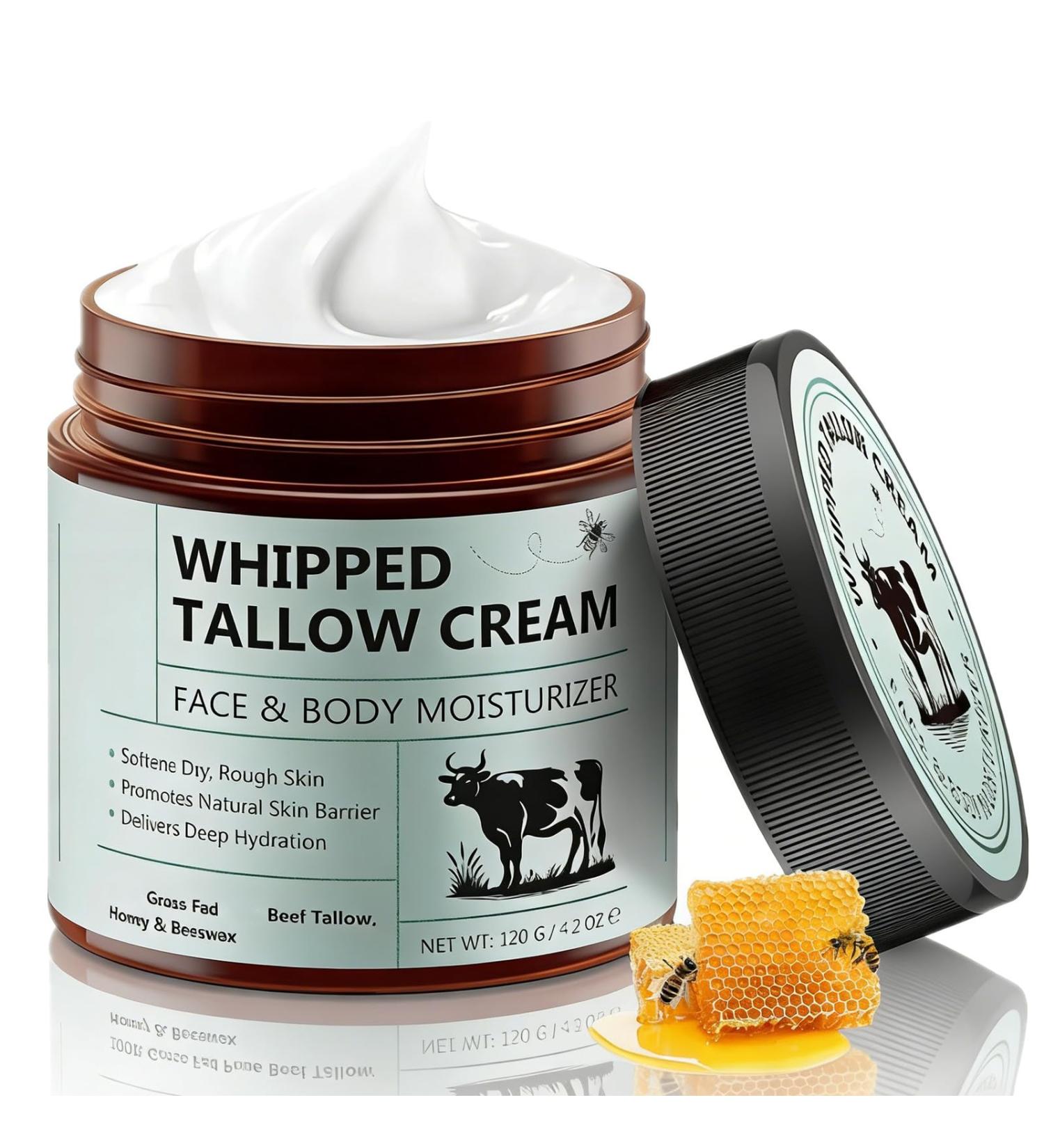 Beef Tallow Cream for Skin Face & Body Moisturizer with Grass-Fed Beef Tallow Honey & Beeswax Deep Hydration for Dry Rough Skin Supports Moisture Barrier Unscented Multi-Use 120 g / 4.2 oz - Buy Online on GoSupps.com