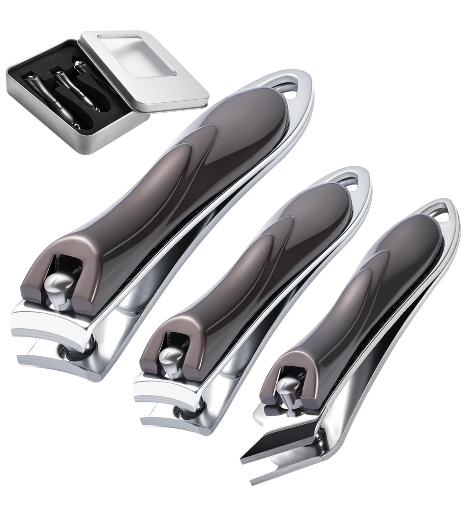 3-Piece Stainless Steel Nail Clipper Set for Men & Women - Fingernail & Toenail Clippers with Collecting Containers - Dark Gray | International Shipping - Buy Online on GoSupps.com