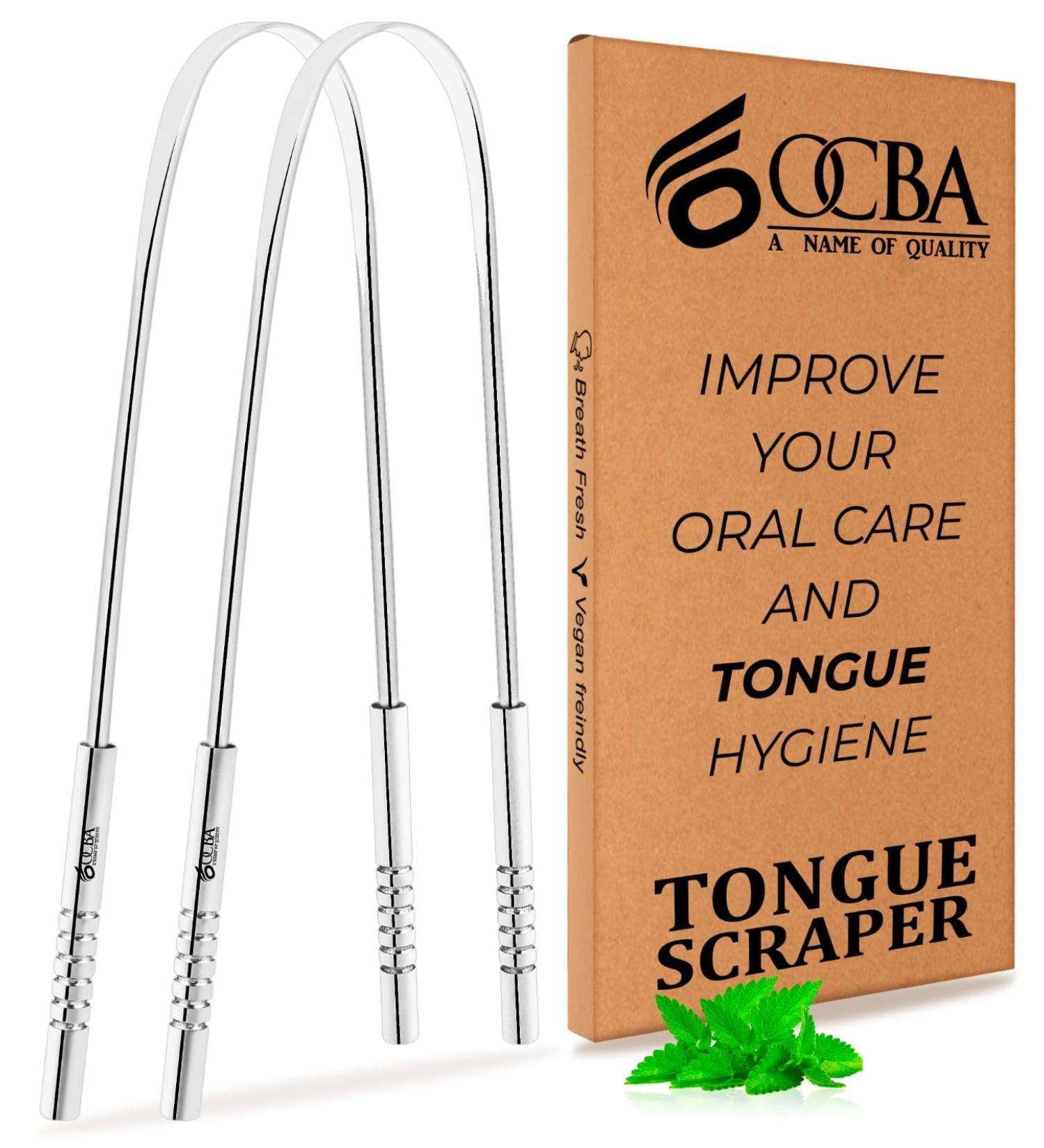 OCBA Tongue Scraper for Oral Health Natural Silver Tongue Cleaner Rustproof Use After Toothbrush for Fresh Breath Stainless Steel (1 Pack) (2 Pack) - Buy Online on GoSupps.com