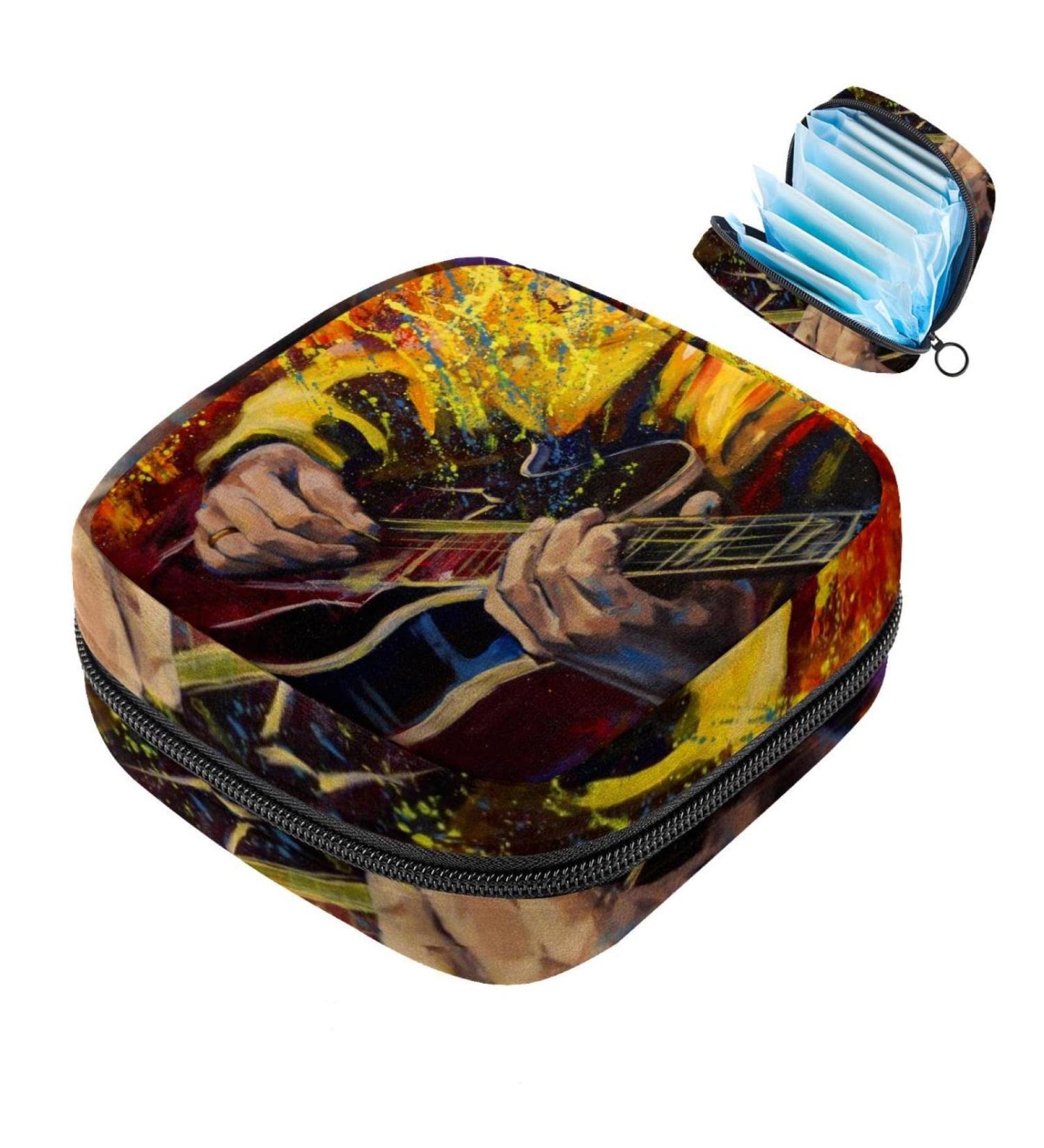 Portable Jazz Guitar Sanitary Napkin Storage Bag - Stylish Menstrual Cup Pocket with Zipper for Women & Teens - Buy Online on GoSupps.com