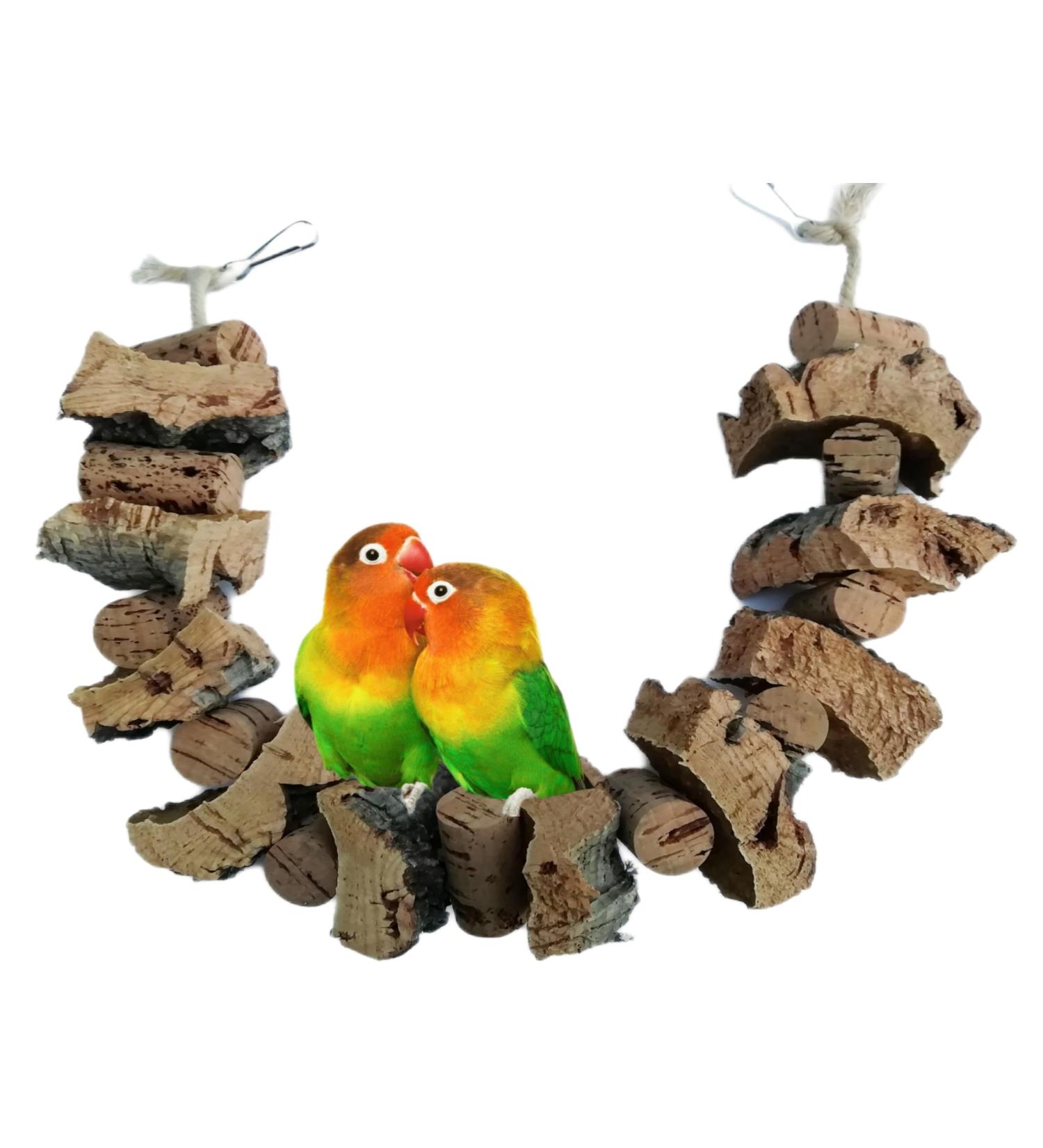 Premium Bird Swing Chew Rope with Cork & Cork Bark - 60 cm for Budgies Parrots & Cockatiels - Ideal Bird Toys for Interactive Play - Buy Online on GoSupps.com