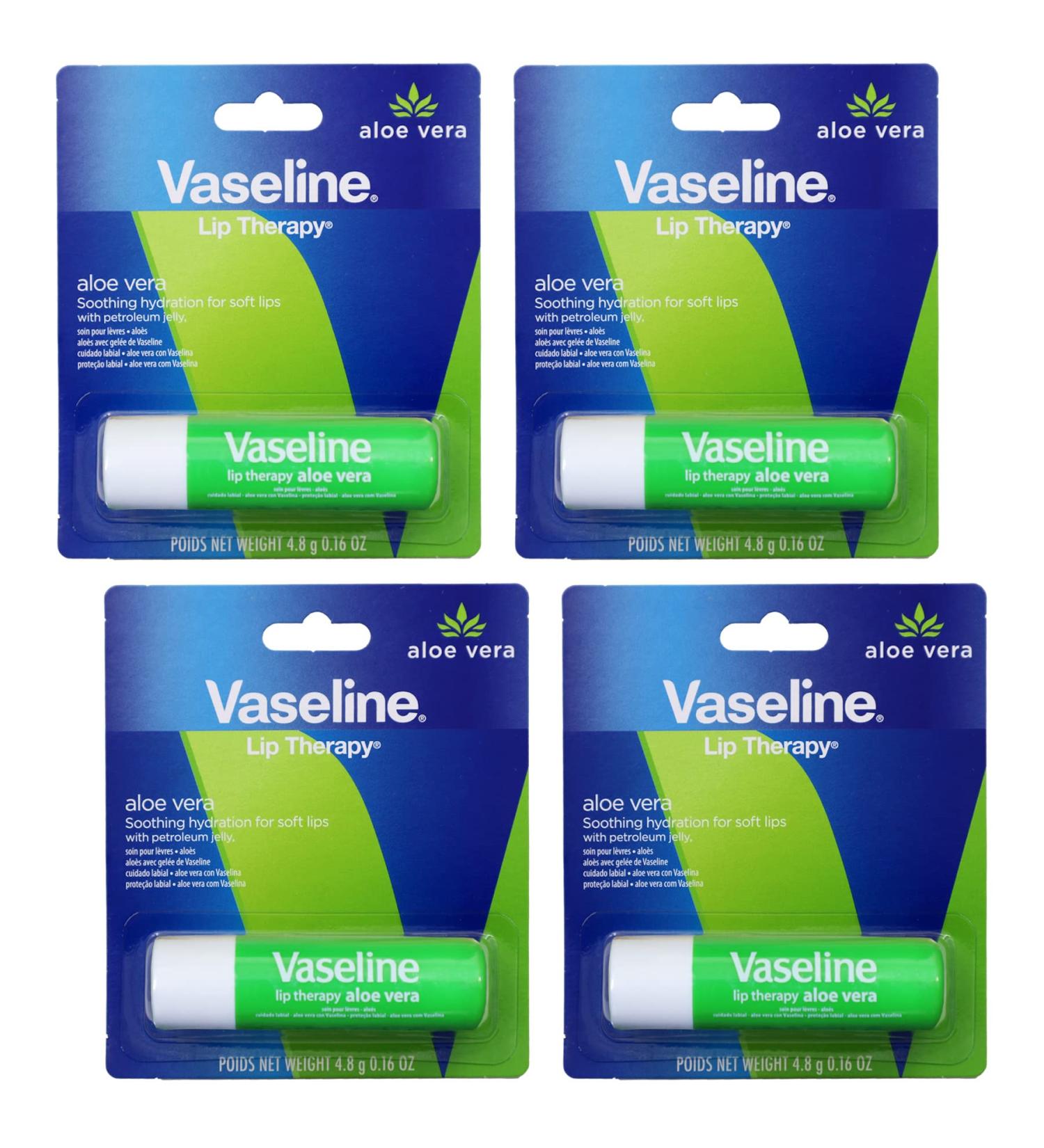 Vaseline Lip Therapy Care Aloe Fresh 4 Pack 0.16 Oz Each