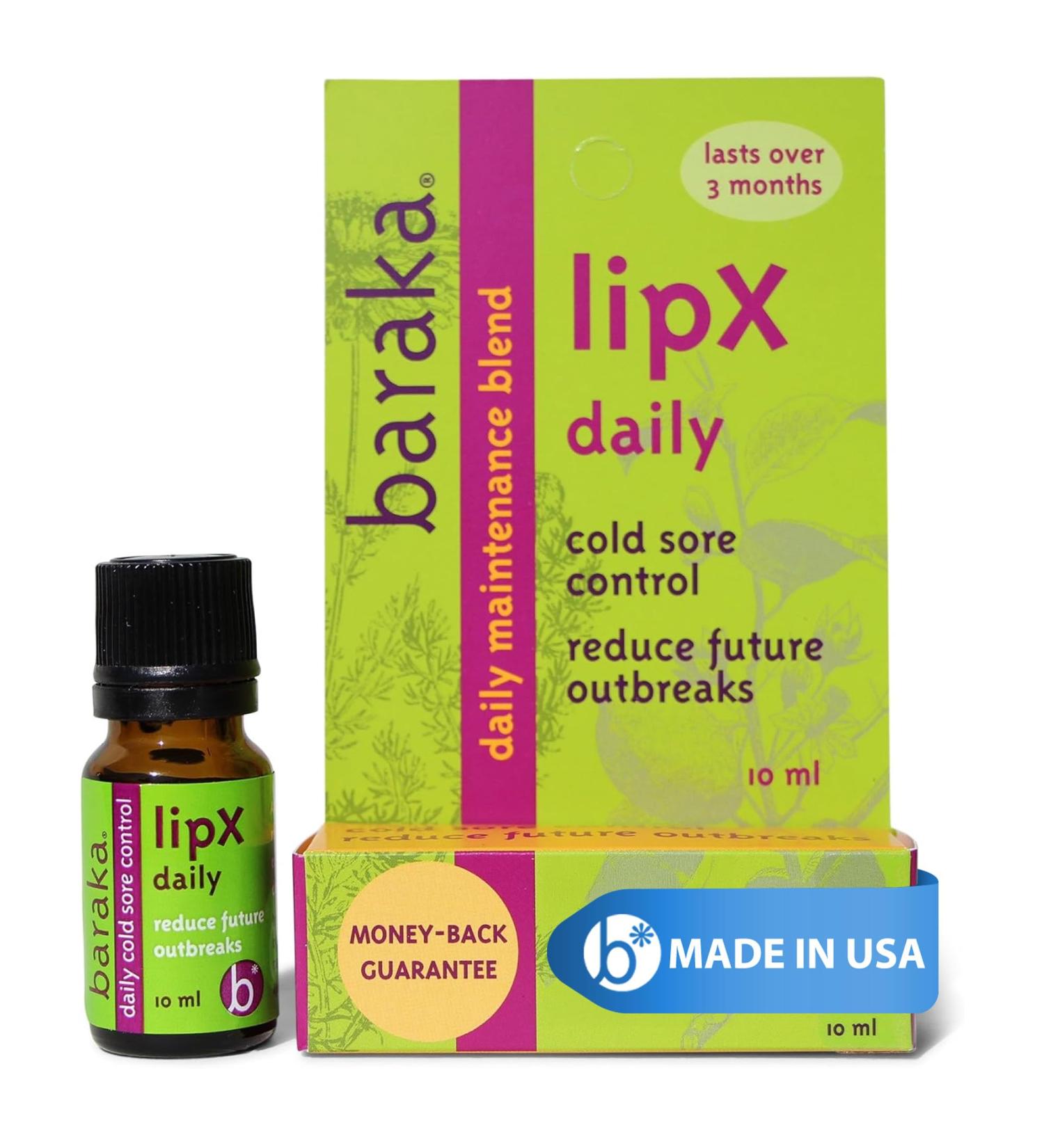 Baraka LipX Daily - Natural Cold Sore & Lip Blister Remedy - Made with Essential Oils of Tea Tree Hyssop Decumbens Melissa Palmarosa Lavandin & Eucalyptus Sesame Base Organic - 10ml (1 - Pack) 0.14 Fl Oz (Pack of 1) Da  - Buy Online on GoSupps.com