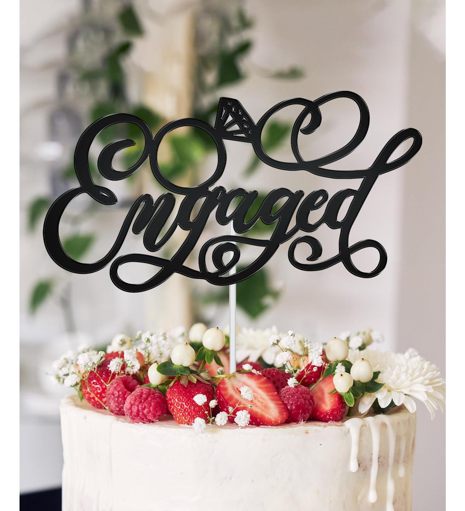WedDecor Engaged Black Cake Topper Acrylic Mirror Engagement Cake Picks For Bridal Shower Wedding Bachelorette Cupcake Decoration Theme Party Supplies Engaged - Ring Black - Buy Online on GoSupps.com