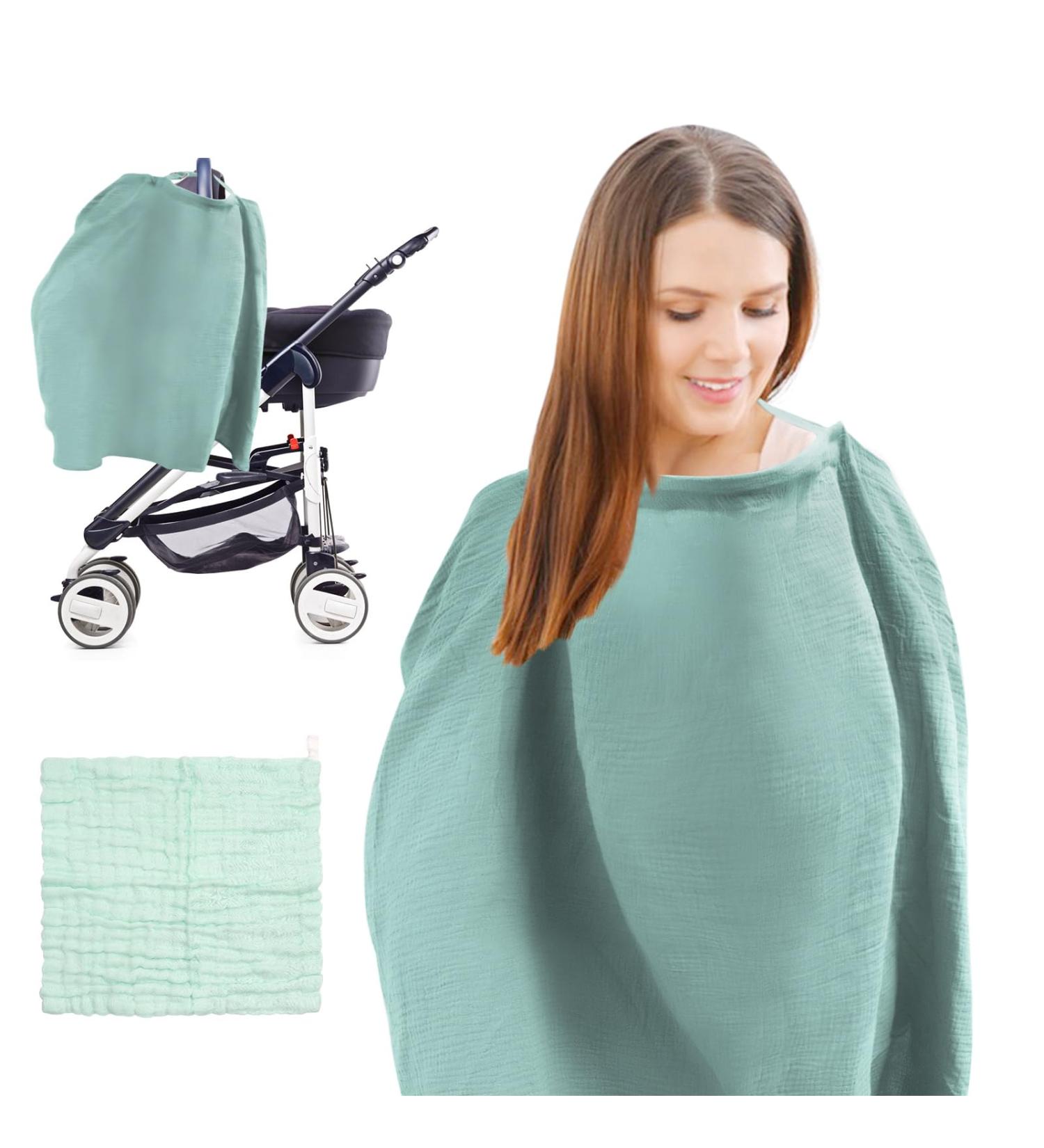 Soft Cotton Breastfeeding Cover with Towel - Green | Multi-Use Nursing and Stroller Cover for Moms - Buy Online on GoSupps.com