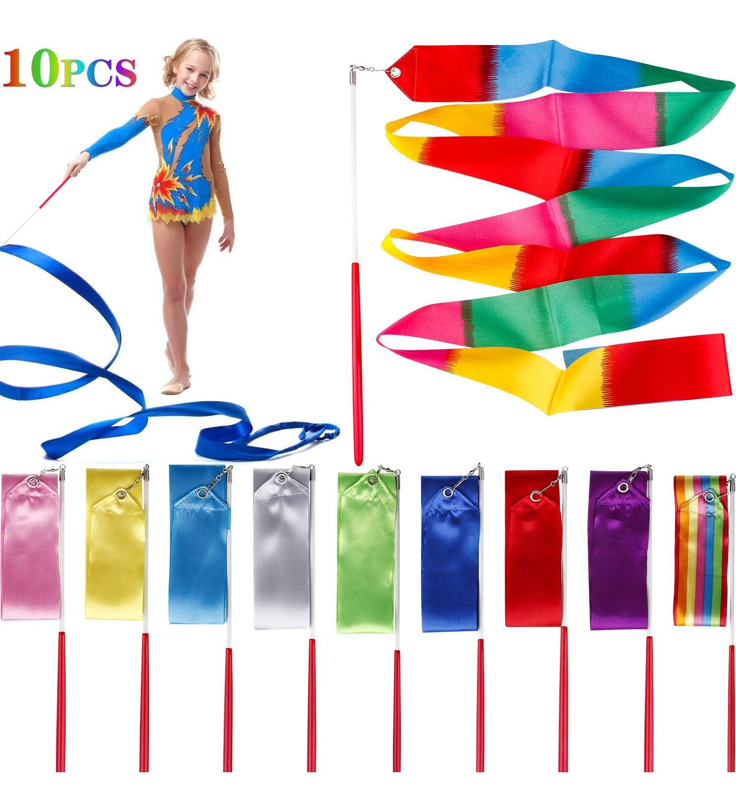 Tinabless Dance Ribbons Streamers (10 pcs) - 6.6Ft Gymnastics Ribbon Wands for Kids - Buy Online on GoSupps.com