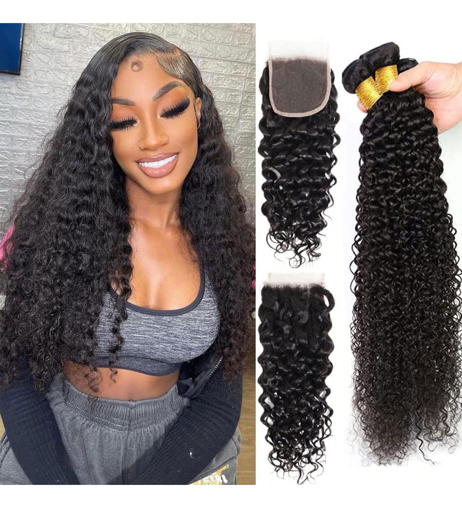 10A Brazilian Water Wave Bundles with Closure - 16 18 20 + 14 Inch Wet and Wavy Virgin Human Hair Extension Set - Buy Online on GoSupps.com