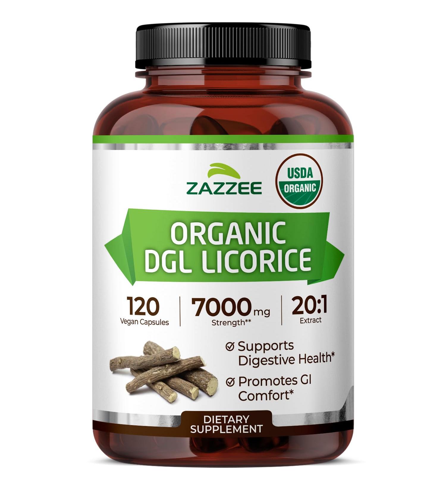 Zazzee USDA Organic DGL Licorice 7000 mg Strength 20:1 Extract 120 Vegan Capsules 4 Month Supply Deglycyrrhizinated 20X Extract Digestive Support All-Natural and Non-GMO Made in The USA - Buy Online on GoSupps.com