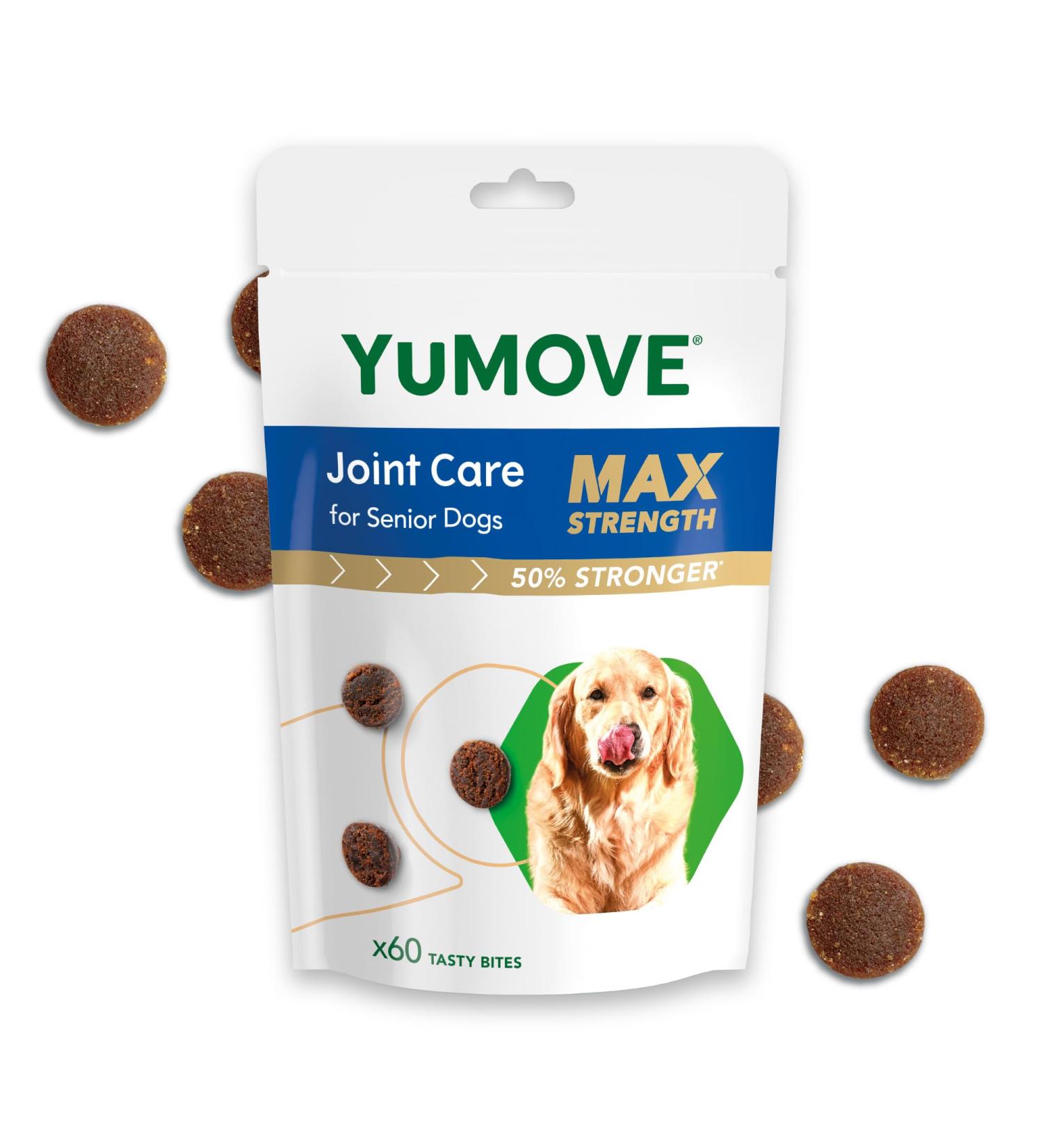 YuMOVE Senior Joint Care PLUS MAX Strength | Maximum Strength Joint Supplement for Older Stiff Dogs with Glucosamine Chondroitin Green Lipped Mussel | Aged 9+ | 60 Chews - Buy Online on GoSupps.com