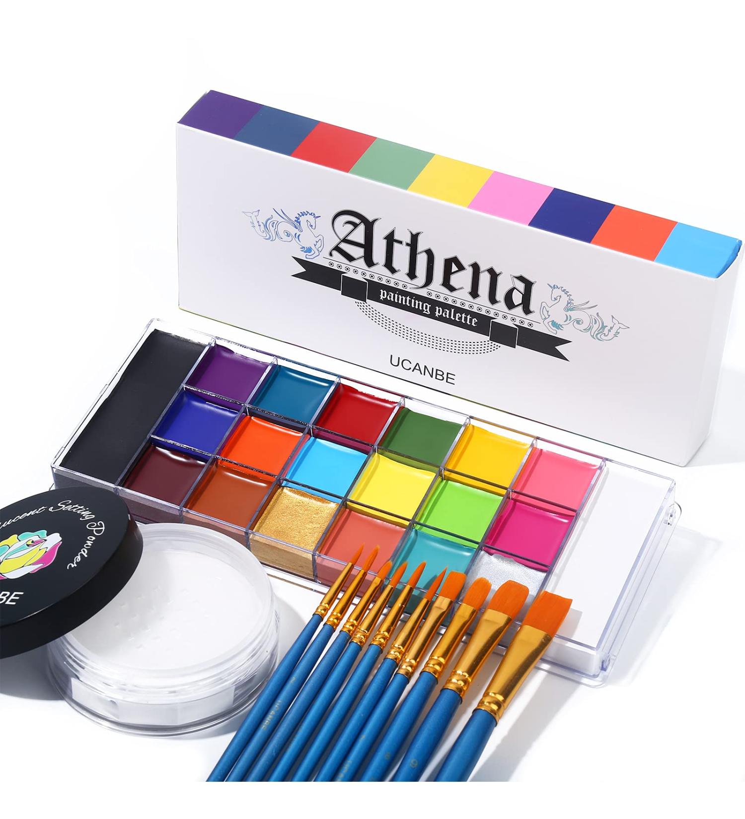 UCANBE Athena Face Body Paint Oil Palette + Translucent Setting Powder + 10PCS Brushes Set - Professional Non Toxic Face Painting Kit for Halloween SFX Cosplay Makeup - Buy Online on GoSupps.com