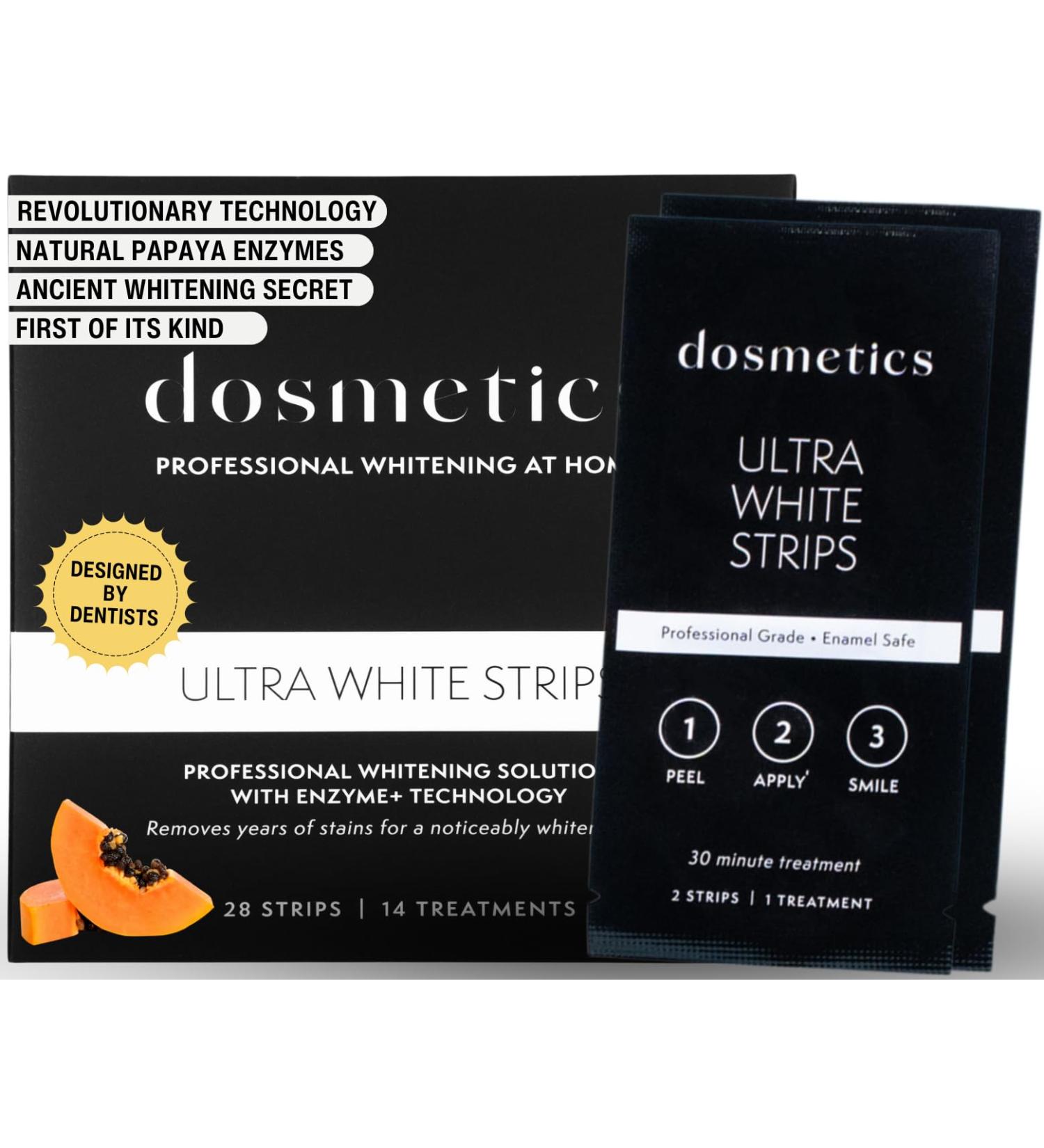 Ultra Teeth Whitening Strips with Papain - 28 Piece Sensitive Formula for Reduced Sensitivity | Non-Slip Whitening Strips for Coffee & Wine Stains | 14 Applications - Buy Online on GoSupps.com
