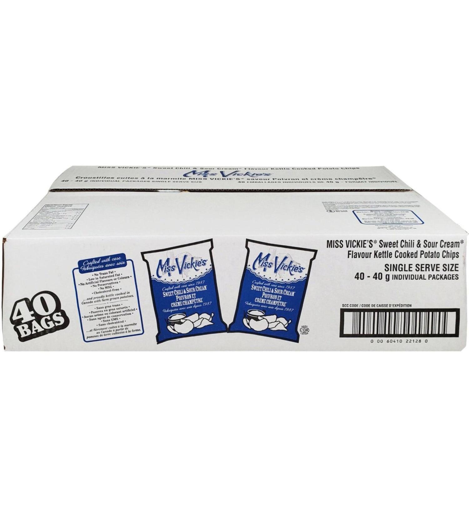 Box of Miss Vicky's Sweet Chili & Sour Cream Vending Chips (40x40g) (Box of 40 Bags)