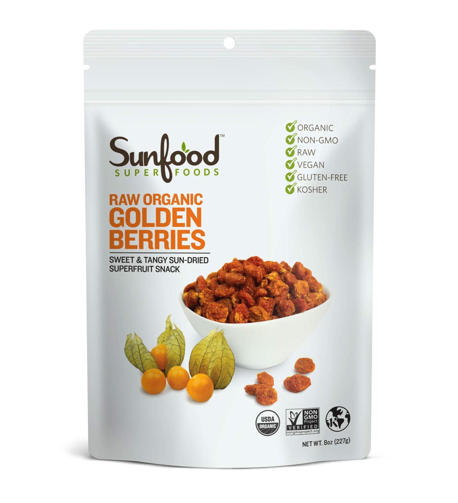 Sunfood Raw Organic Golden Berries 8 oz - Superfood Snack Rich in Nutrients - Buy Online on GoSupps.com