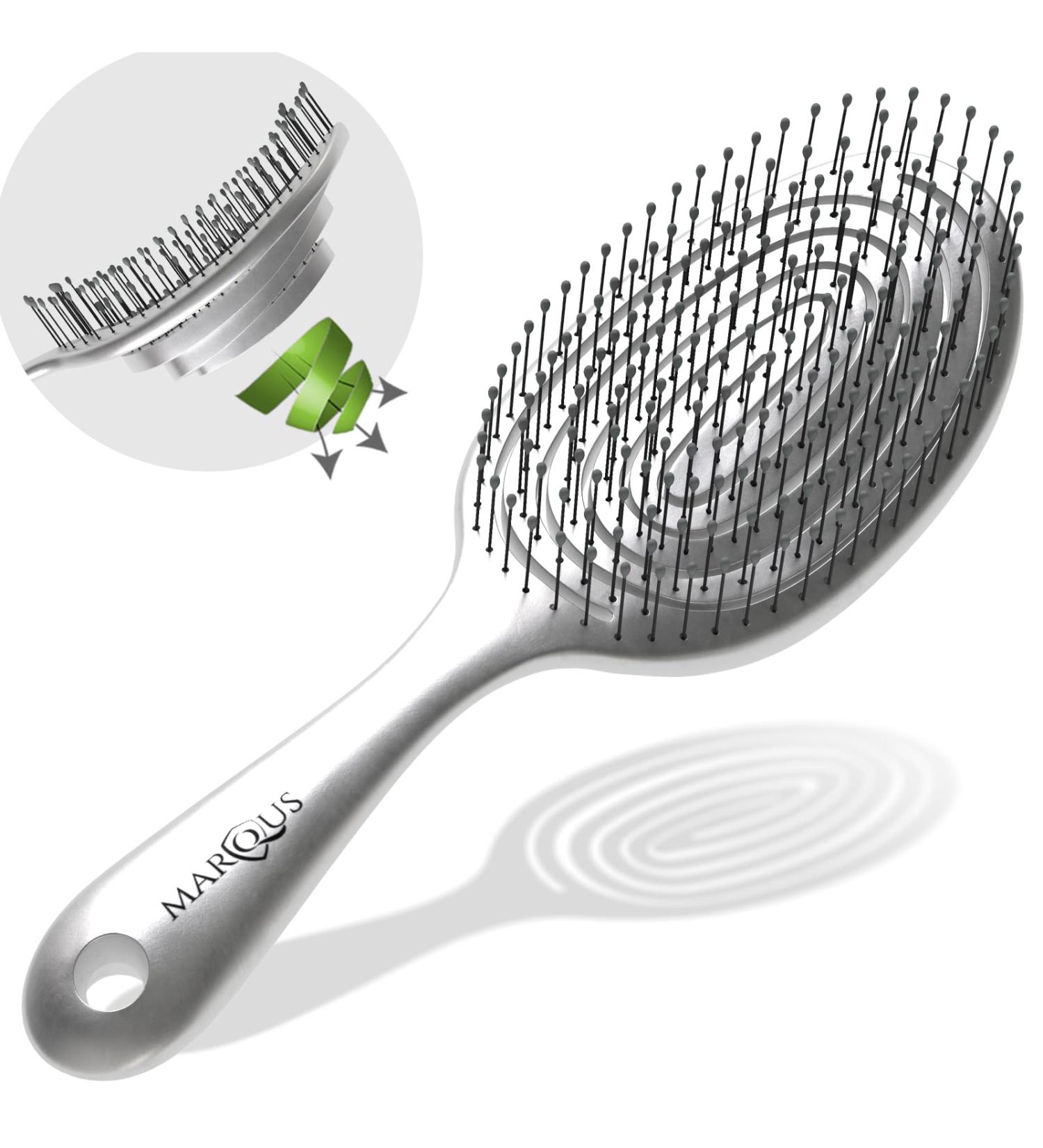 marQus Detangle Hair Brush - Ultra-Soft Bristles for All Hair Types - Men and Women - Wet/Dry Hair - 1pc Silver Brush - Buy Online on GoSupps.com