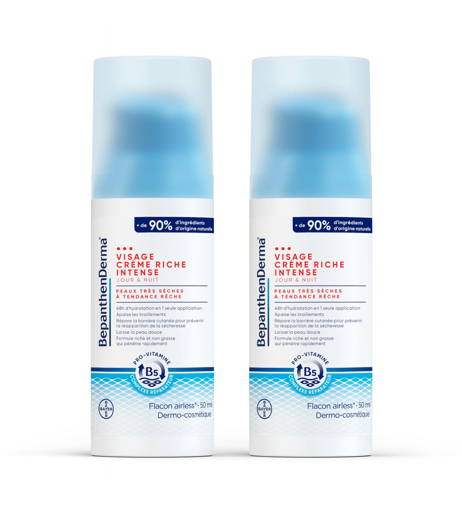 Moisturizing Face Cream - BepanthenDerma Intense Rich Face Cream - Day and Night - For Very Dry and Rough Skin - 2x50 ml - Buy Online on GoSupps.com