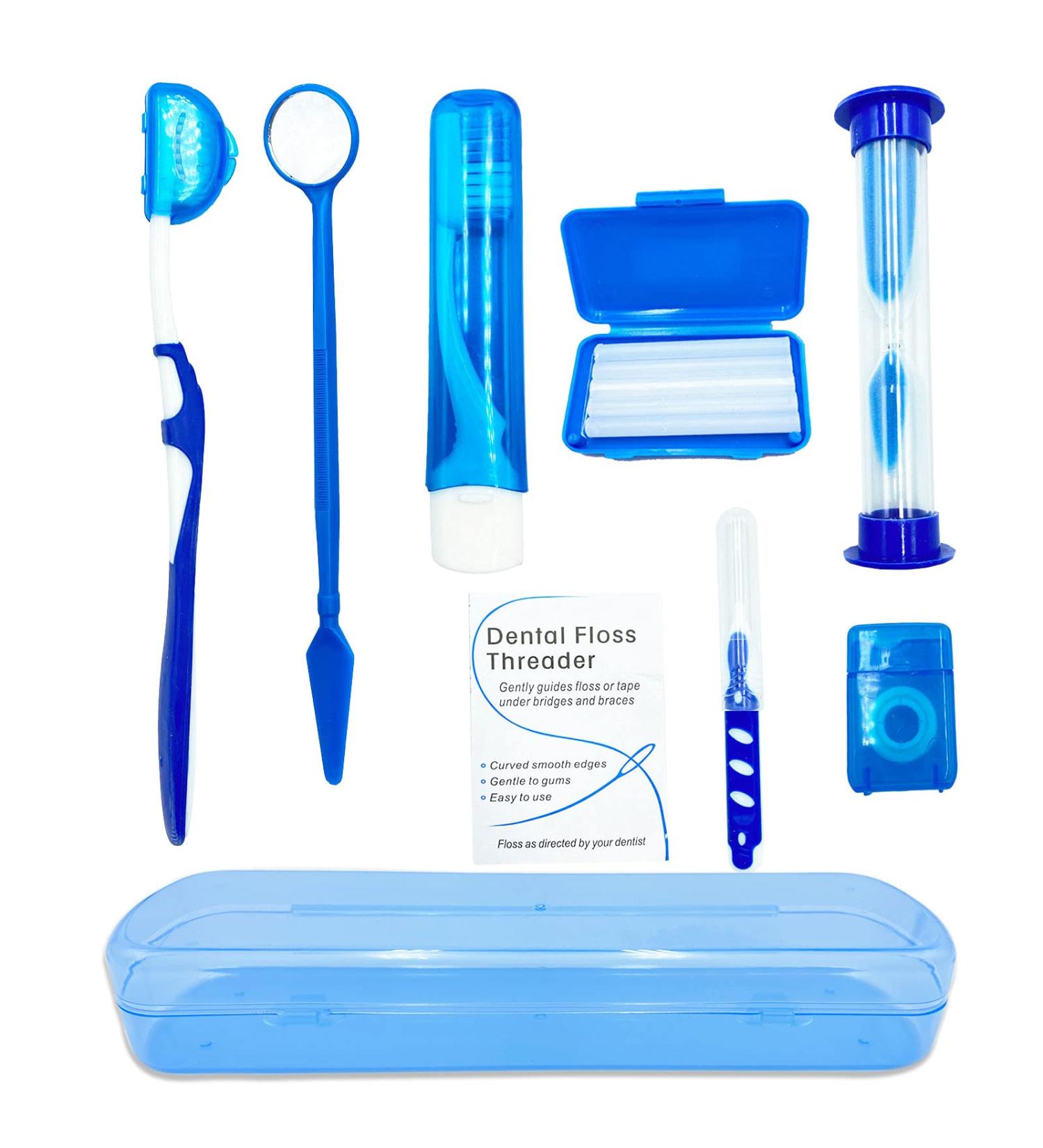 HRASY Portable Orthodontic Oral Care Kit for Braces - Interdental Brush, Dental Wax, Floss & Toothbrush Cleaning Set (Blue) - Buy Online on GoSupps.com