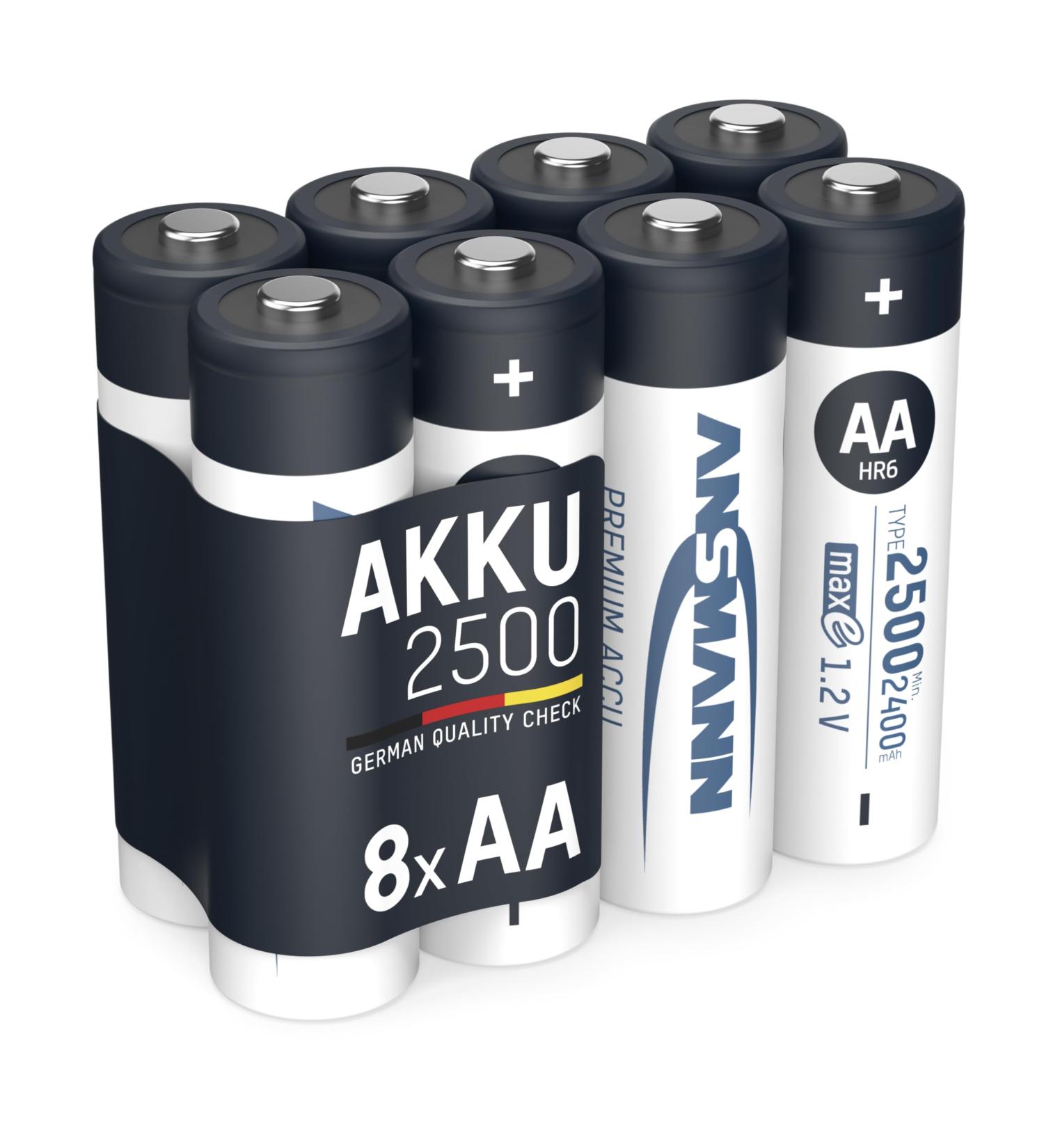Buy ANSMANN maxE Rechargeable AA Batteries 2500mAh - Low Self Discharge NiMH - Pre-Charged for Remote Controller Flashlight - 8-Pack - Buy Online on GoSupps.com