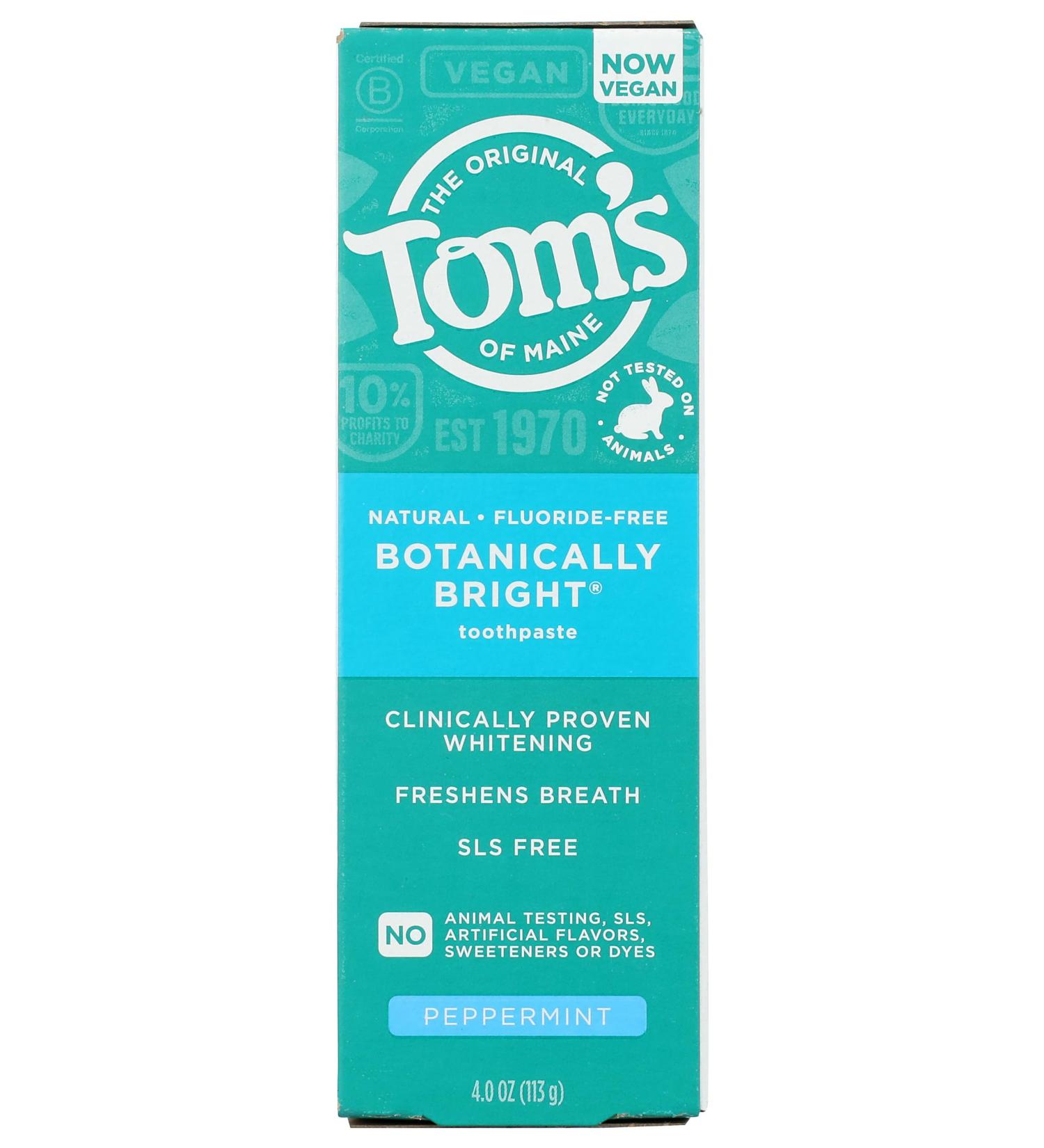 Toms of Maine Botanically Bright Peppermint Toothpaste - 4 OZ | Natural Oral Care | International Shipping Available - Buy Online on GoSupps.com