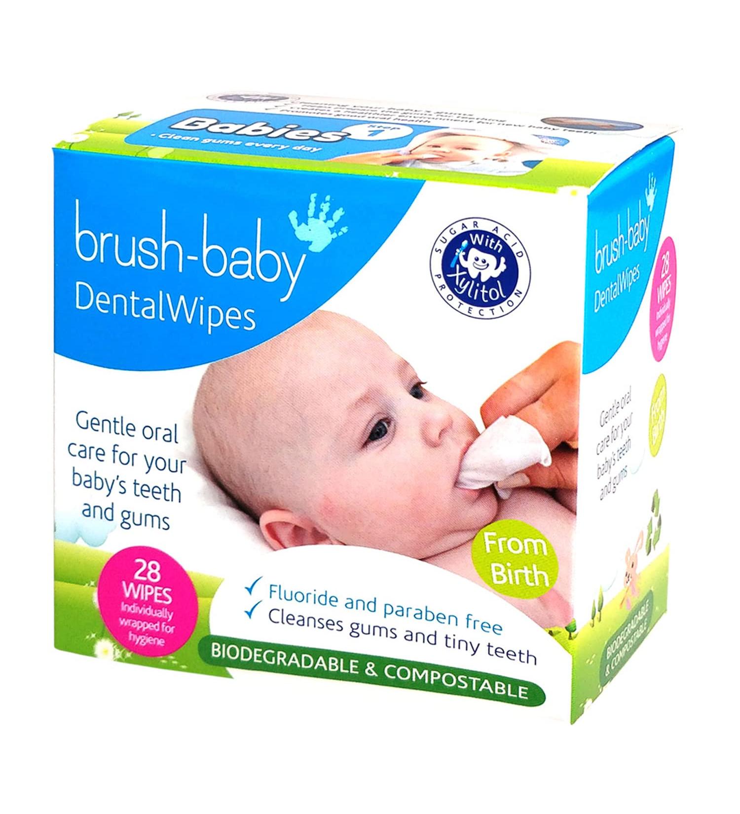 Brush Baby Teething Relief Dental Wipes for Ages 0-Toddler - 28 Finger Wipes - Prevent Teething Pain & Tooth Decay - Pack of 1 - Buy Online on GoSupps.com