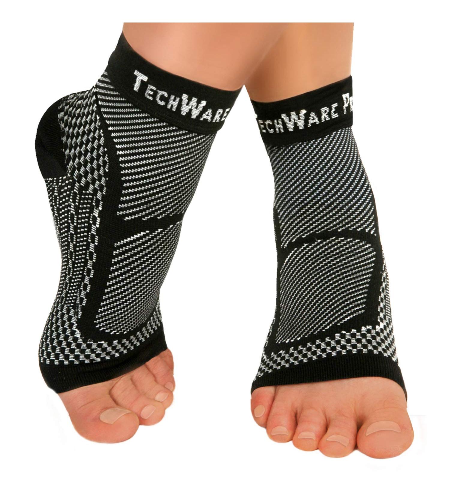 TechWare Pro Ankle Brace Compression Sleeve - Achilles Tendonitis Relief, Plantar Fasciitis Support, Heel Spur Pain Reduction - Sports Injury Recovery - Black L XL - Buy Online on GoSupps.com