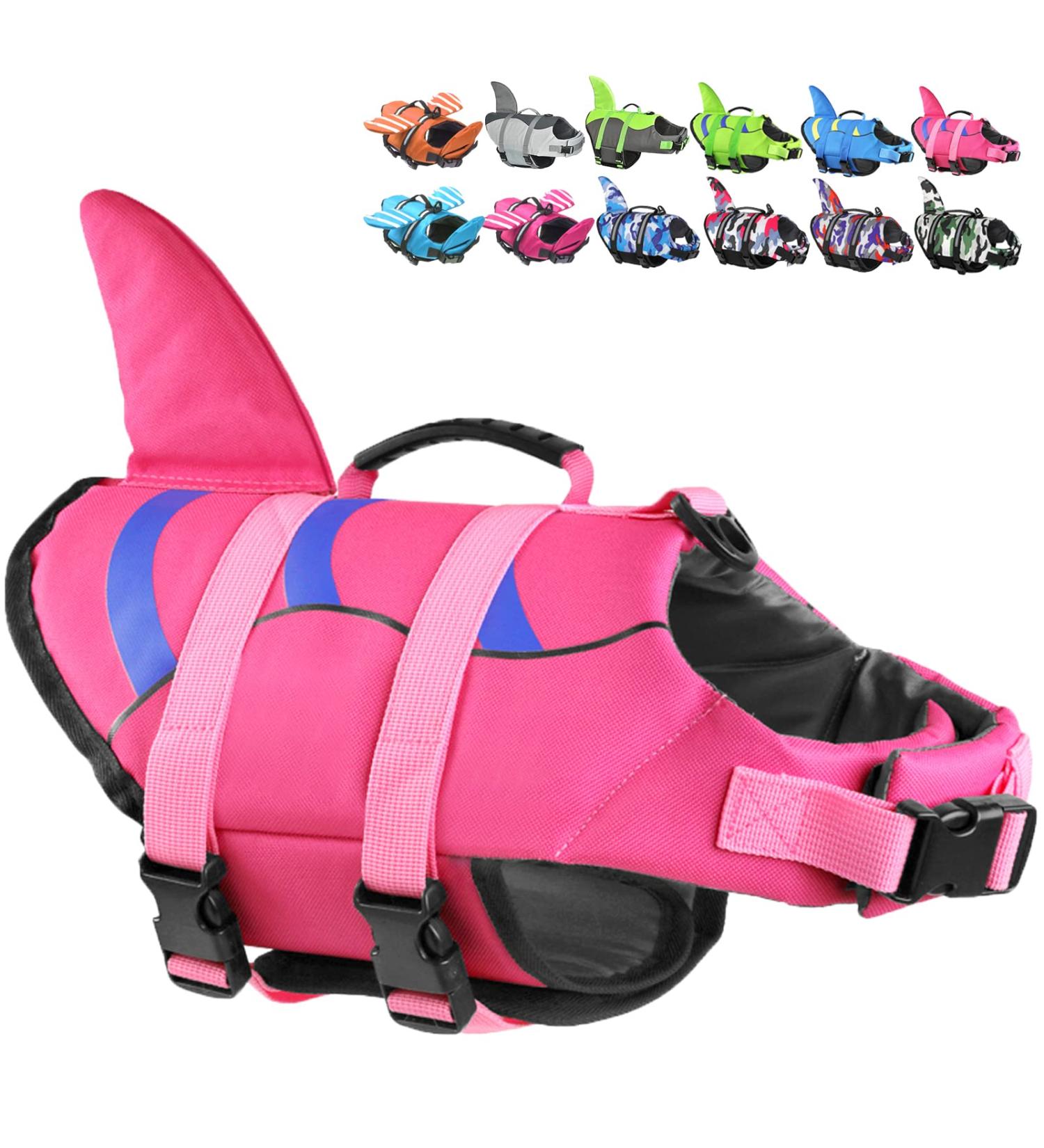 Fragralley Dog Life Jacket Shark Vest | Adjustable Ripstop Safety Vest for Dogs | Superior Buoyancy & Rescue Handle | Small Medium Large Dogs | Swim, Pool, Beach, Boating | XS Pink-Wave Shark - Buy Online on GoSupps.com
