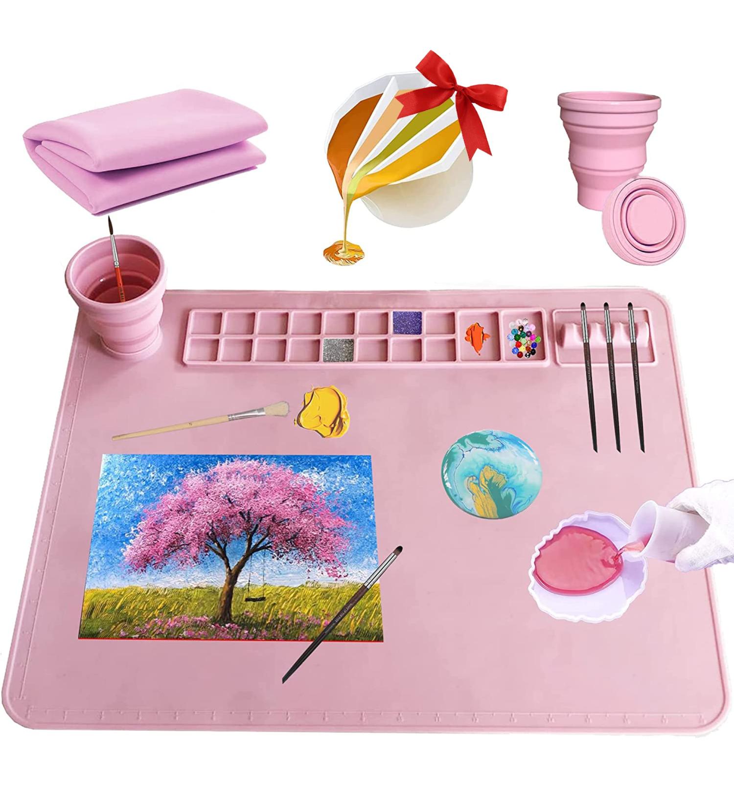 Silicone Craft Mat 20x 16 with Detachable Collapsible Cup- Non-Stick Art Mat for Crafts, Painting, Resin Casting - Buy Online on GoSupps.com
