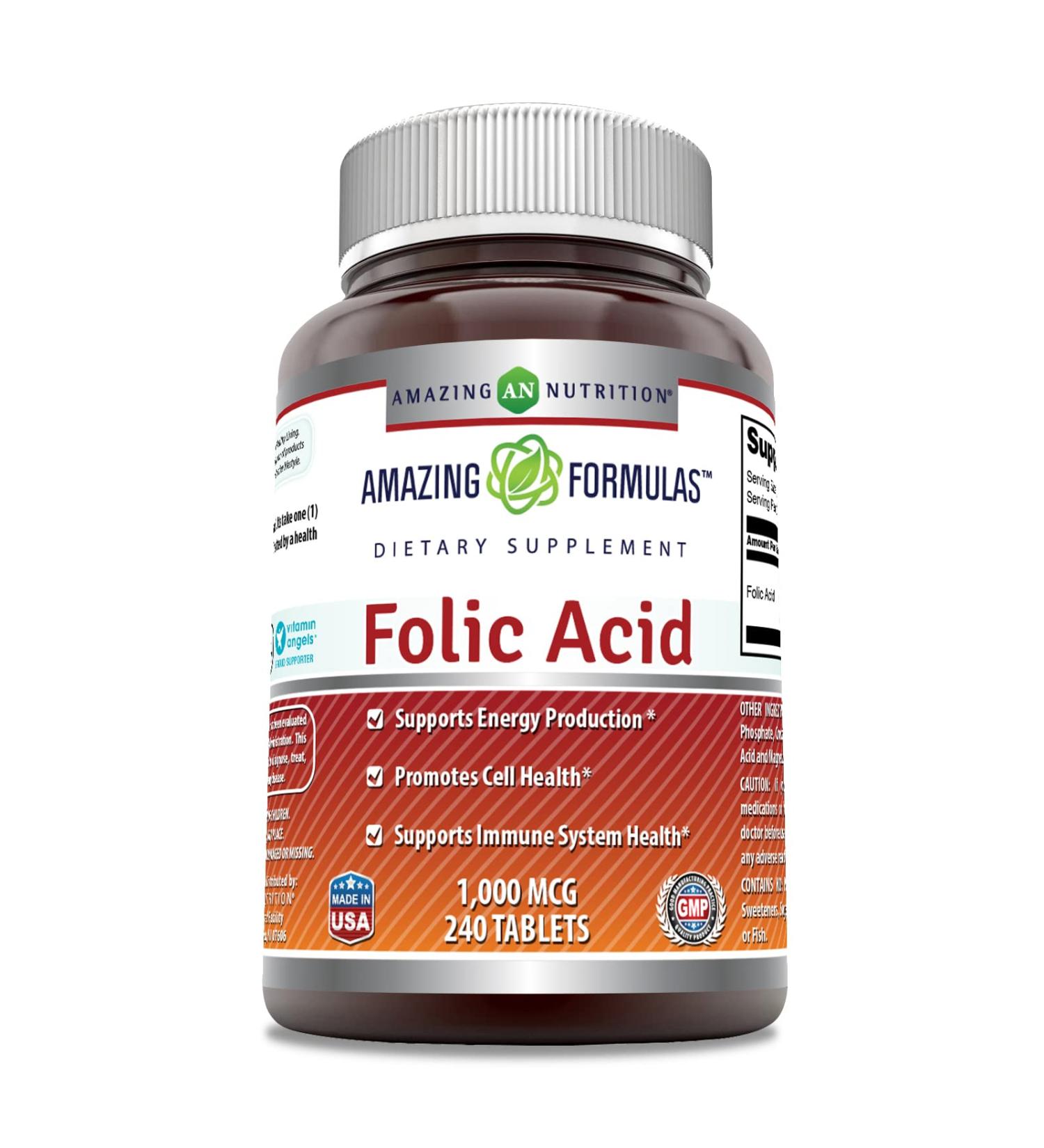 Amazing Formulas Folic Acid 1000mcg | 240 Tablets | Vitamin B9 Supplement | Non-GMO & Gluten Free | Made in USA - Buy Online on GoSupps.com