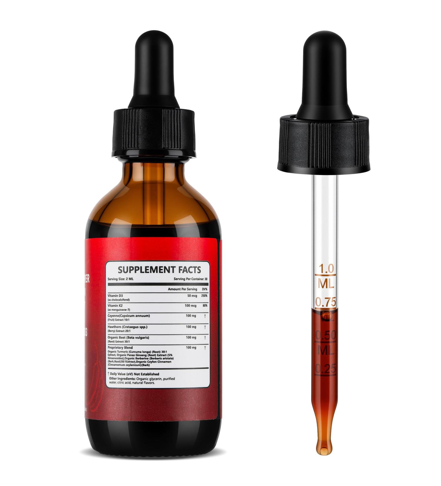 Cayenne Hawthorn Beet Turmeric Vitamin K2 + D3 Liquid Drops 2 FL.OZ (60ml) Each 2 Pack - Buy Online on GoSupps.com