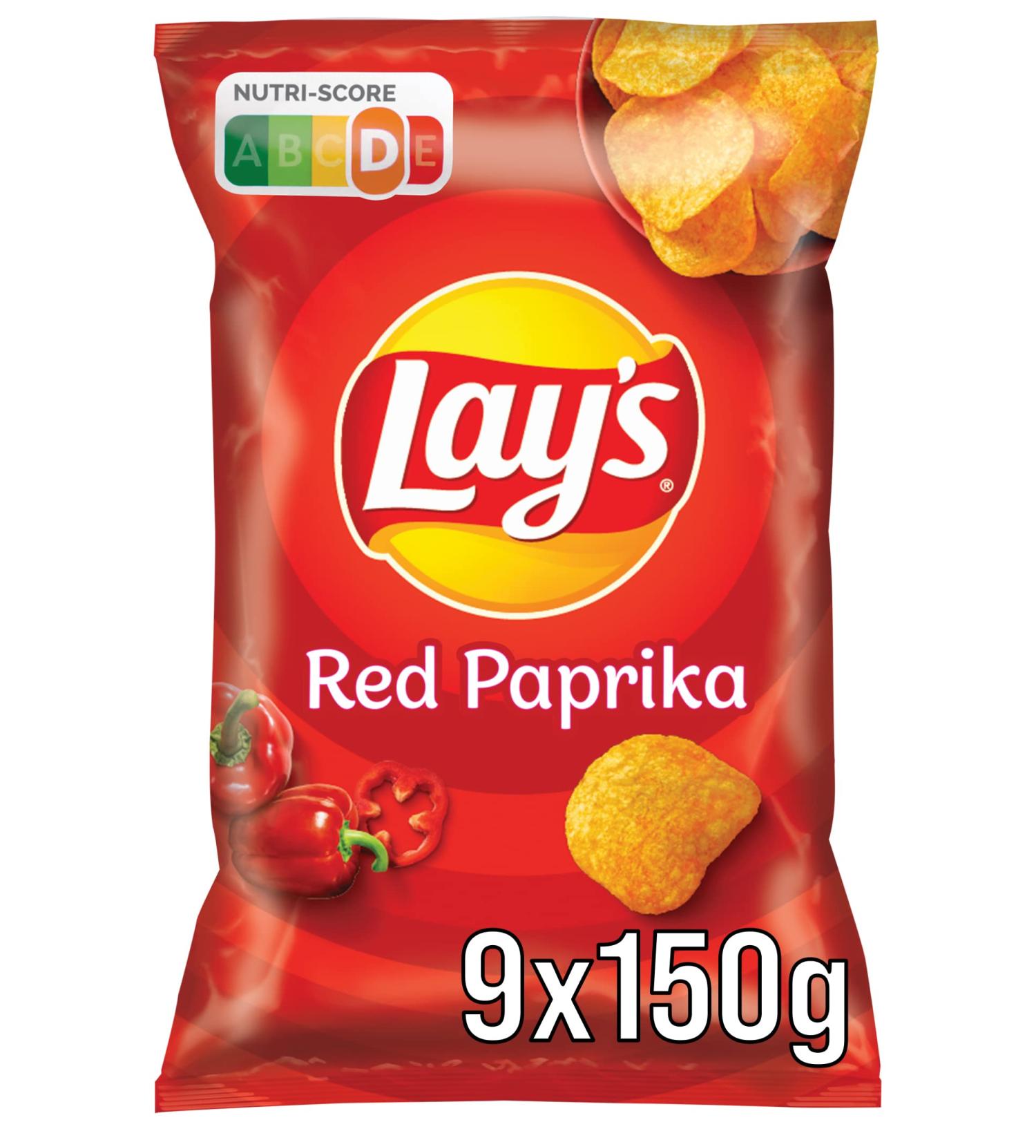 Lay's Red Paprika - Crispy seasoned potato chips for a successful party 9 x 150 g (packaging design may differ) 150 g (9 Pack)