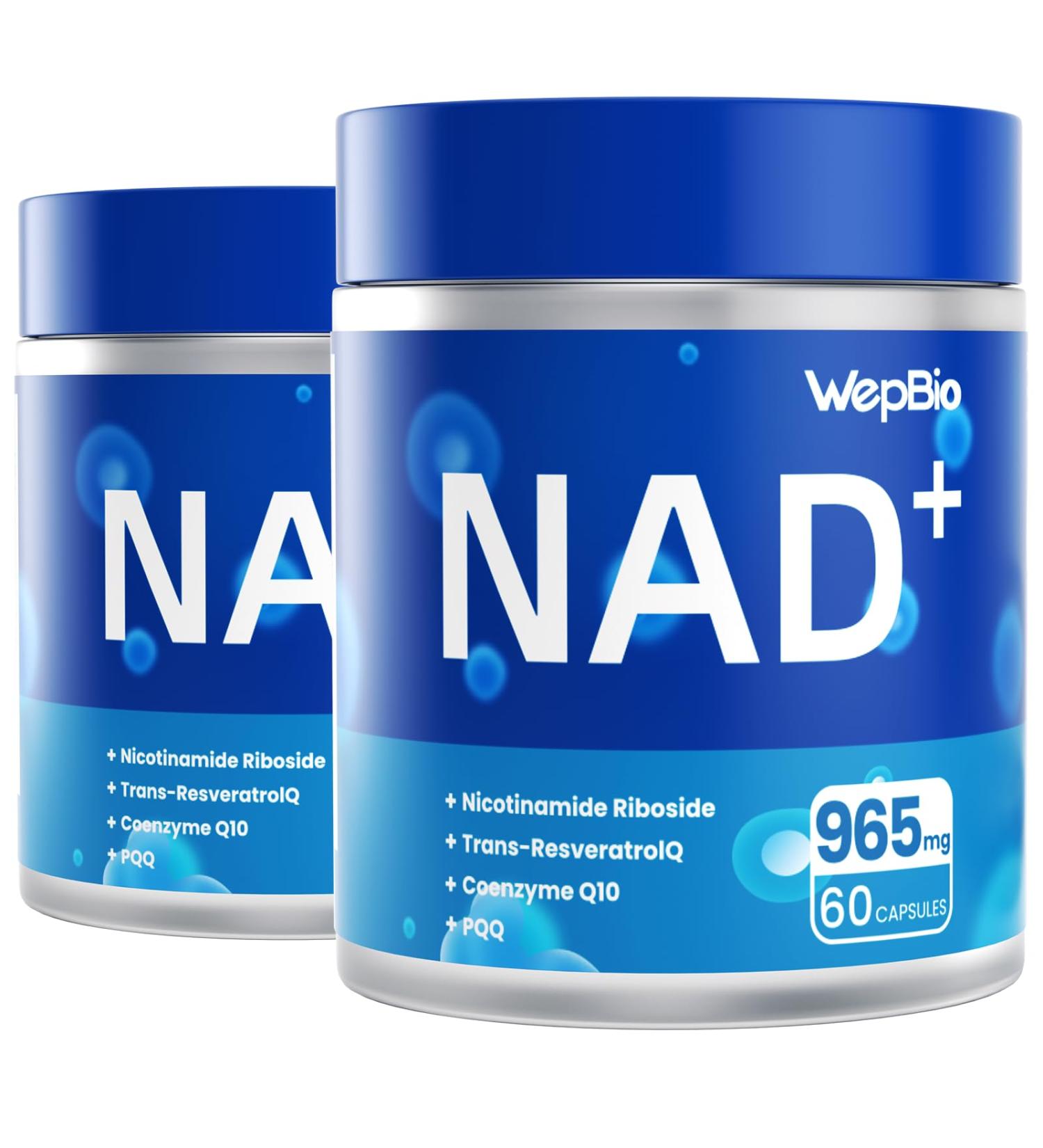 WepBio Upgraded NAD Supplement Liposomal Nicotinamide Riboside(NR 500mg) with CoQ10 PQQ and Resveratrol for Women and Men Supports Cellular Energy Vitality & Healthy Aging - 120 Capsules - Buy Online on GoSupps.com