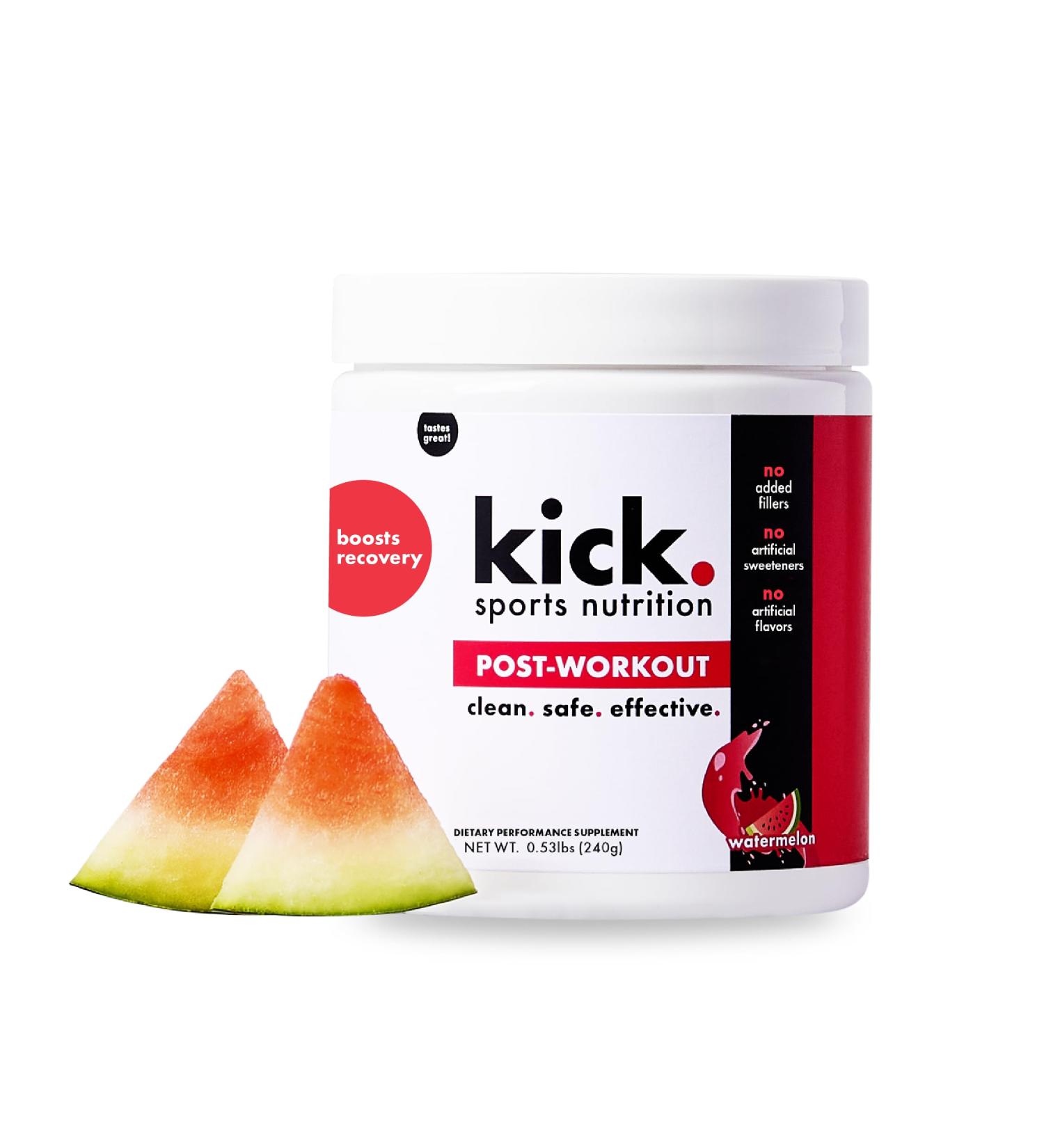 Kick Post Workout Powder Watermelon Flavor 30 Servings Magnesium Vitamin C Electrolytes & Zinc to Support Hydration & Muscle Renewal No Added Fillers No Artificial Sweeteners or Flavors - Buy Online on GoSupps.com
