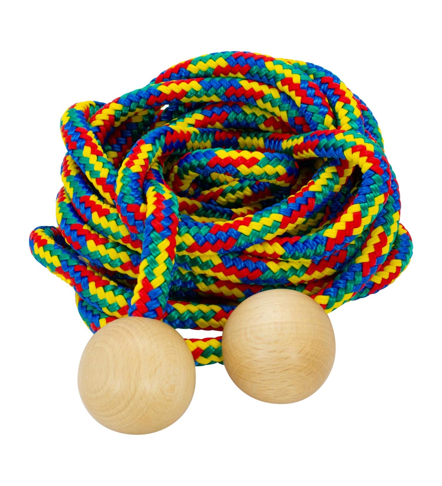 Gico Schwingseil with wooden balls for children colorful rope 500 cm wooden handle jump rope swing rope jump rope rope jumping -quality made in germany 3008